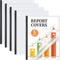 JOERSH 5Pcs Clear Report Covers with Sliding Bar, 40 Sheet Capacity Plastic Binder Paper Protector, Report Folders with Clear Cover for Resume File Documents, Black