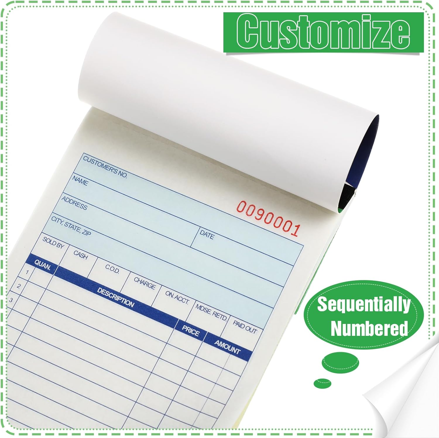Lincia 6 Pads Sales Order Books 2 Part Carbonless (White/Canary Yellow) Receipt with Carbon Copies Cover Receipt Form Invoice 50 Sets Per Book (4.18 x 7.2 Inch/ 10.6 x 18.3 Cm)