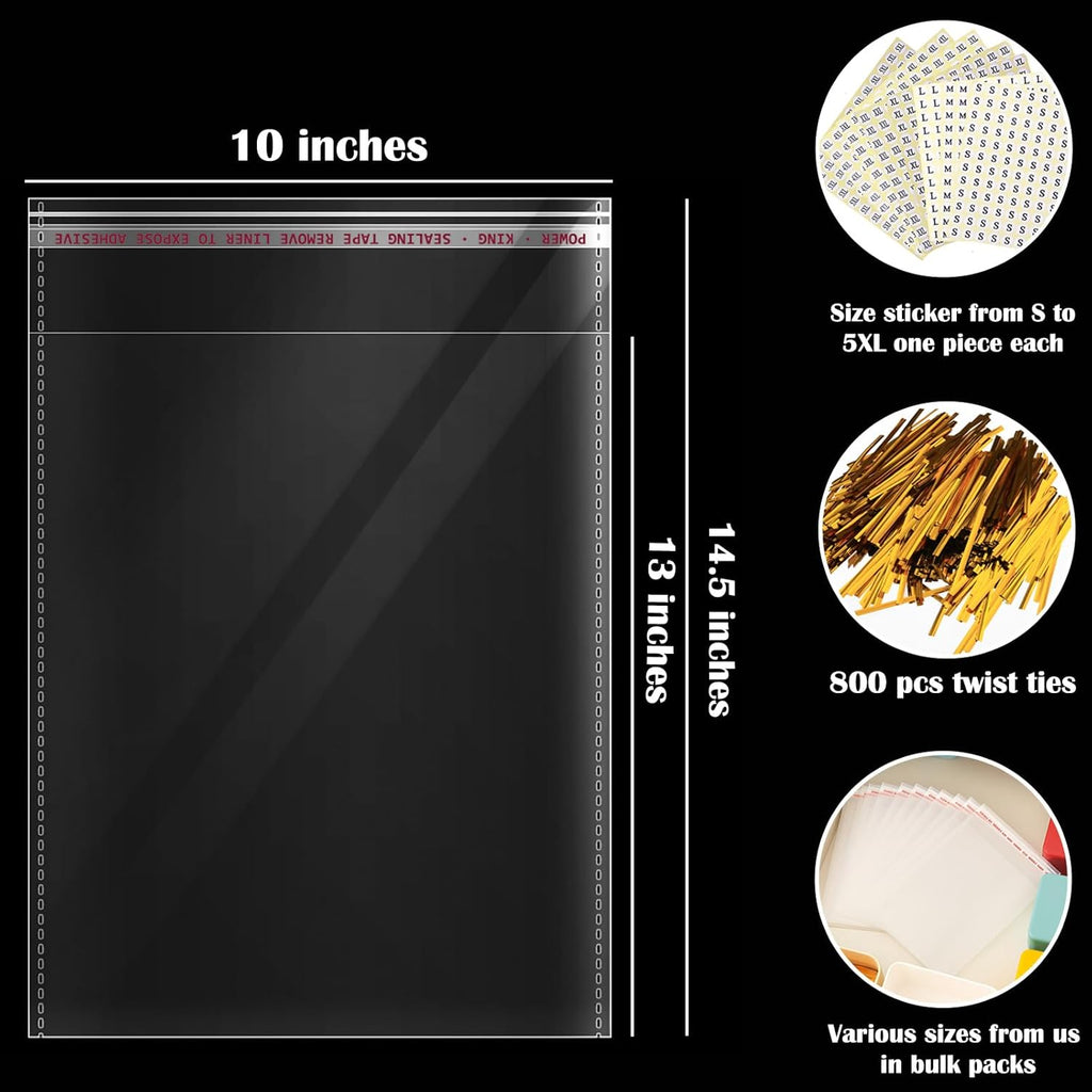 10" x 13" Large Clear Resealable Cellophane Bags 500 pcs Self-sealing Clear Plastic Cello Bags for Packaging Products Self-adhesive for Clothes, T-shirts, Pants and Gifts, 500 ct in Bulk