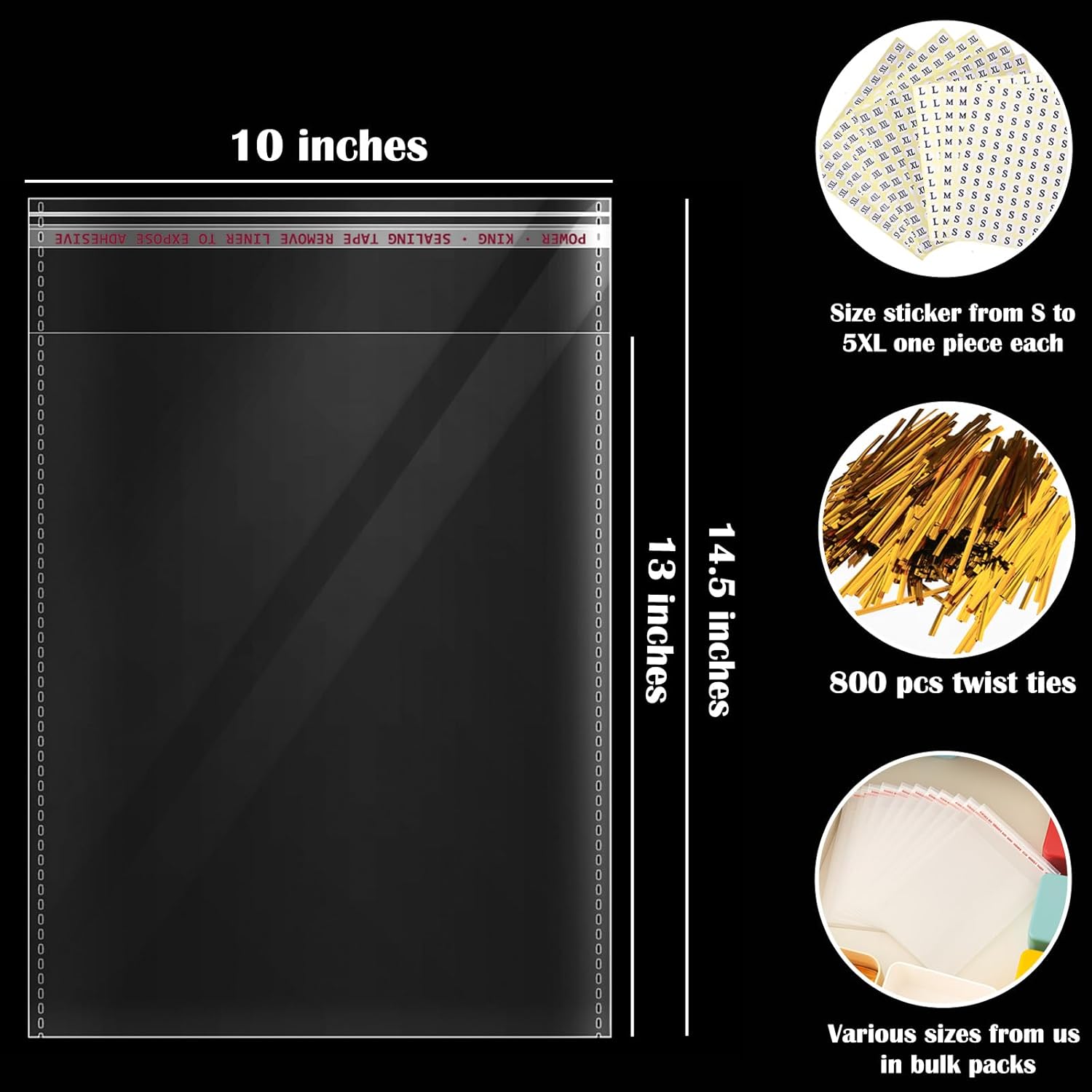 10" x 13" Large Clear Resealable Cellophane Bags 500 pcs Self-sealing Clear Plastic Cello Bags for Packaging Products Self-adhesive for Clothes, T-shirts, Pants and Gifts, 500 ct in Bulk