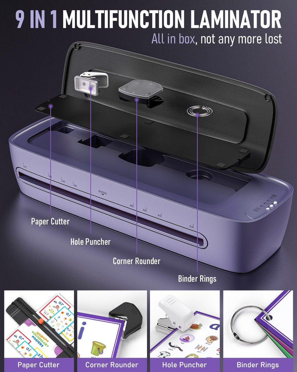 Laminator Machine 13 Inch Wide Thermal Lamination 9 in 1 Cold Hot A3 Laminating Machine for Teacher Personal, 60s Warm-Up No Jam laminator Machine 11x17 with 30 Laminating Sheets for Home Office Use