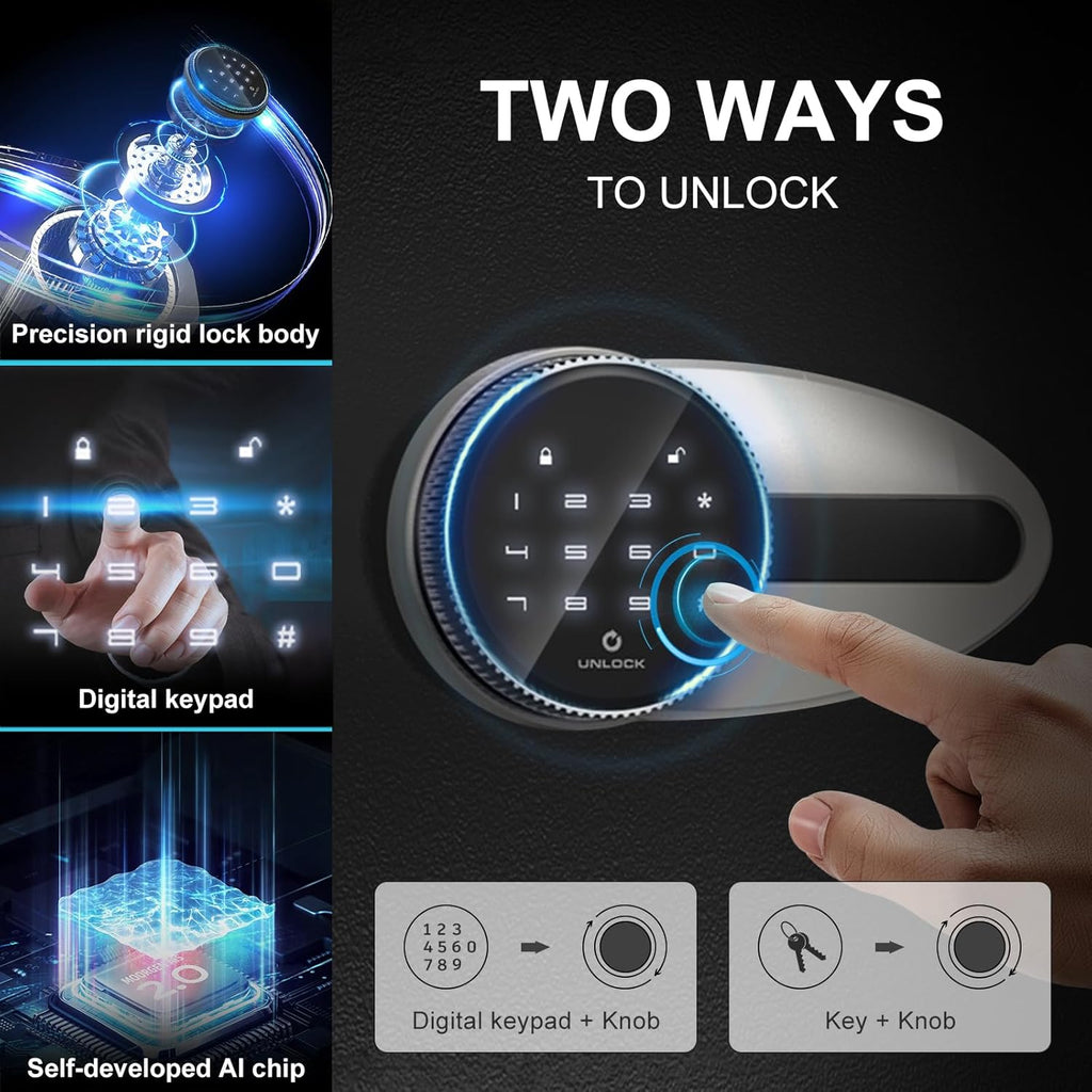 BONANO 2.2 Cub Safe Box, Home Safes Lock Box with Mute Function & Touch Screen Keypad, Money Safe with Removable Shelf & Led Light, Wall or Floor Mounting Safes for Home Office