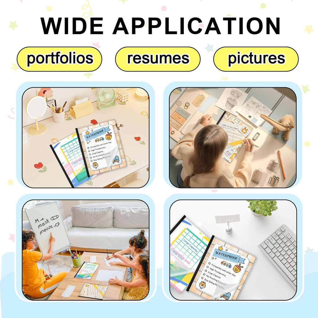 TOTiyea 40 Pack Clear Report Covers with Sliding Bars, 9mm (40 Sheet Capacity) Black Sliding Bar File Folders, for Letter Size