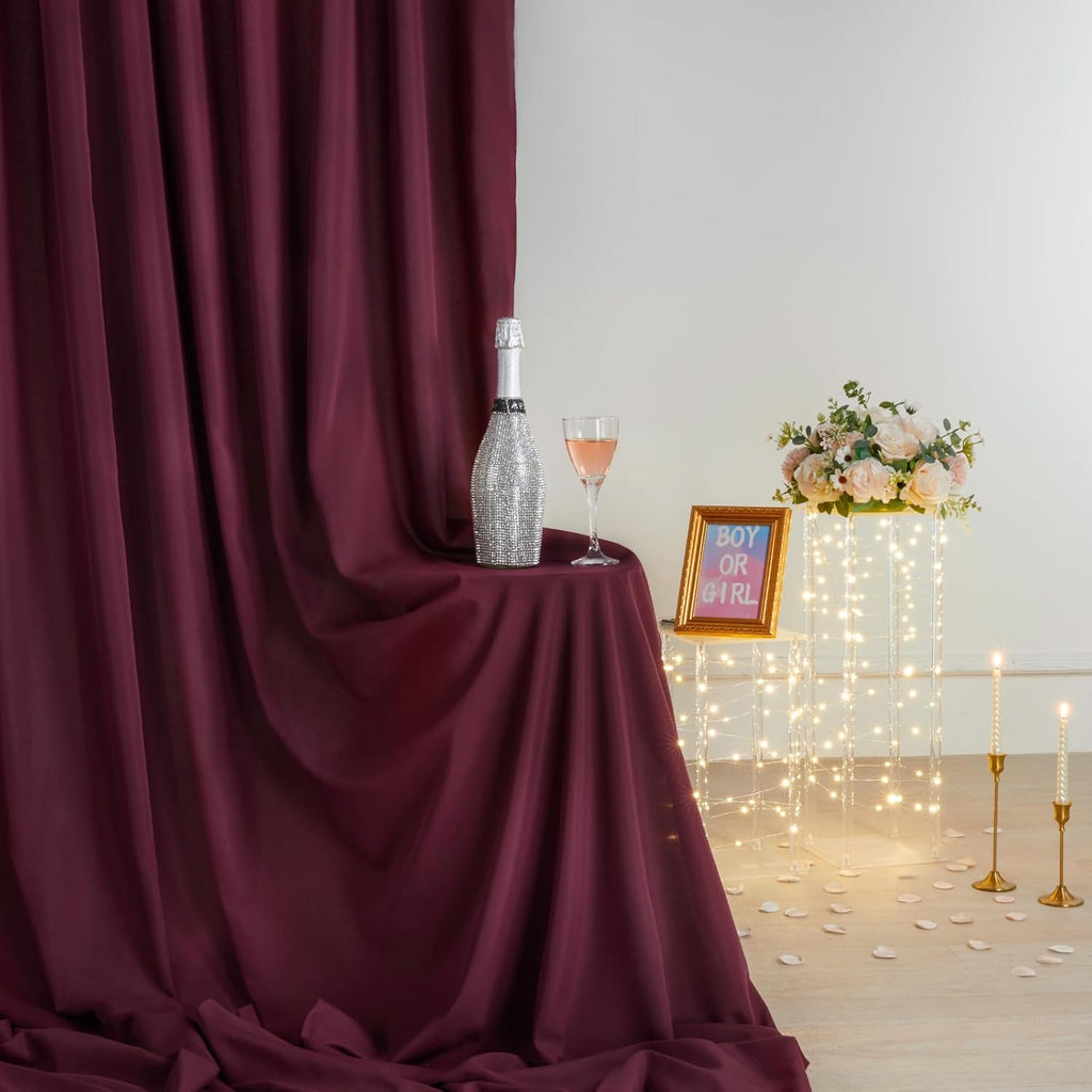 Burgundy Backdrop Curtains Photo Booth Background 2 Panels 5ft x 10ft Polyester Fabric Drapes for Wedding Party Anniversary Ceremony Decorations