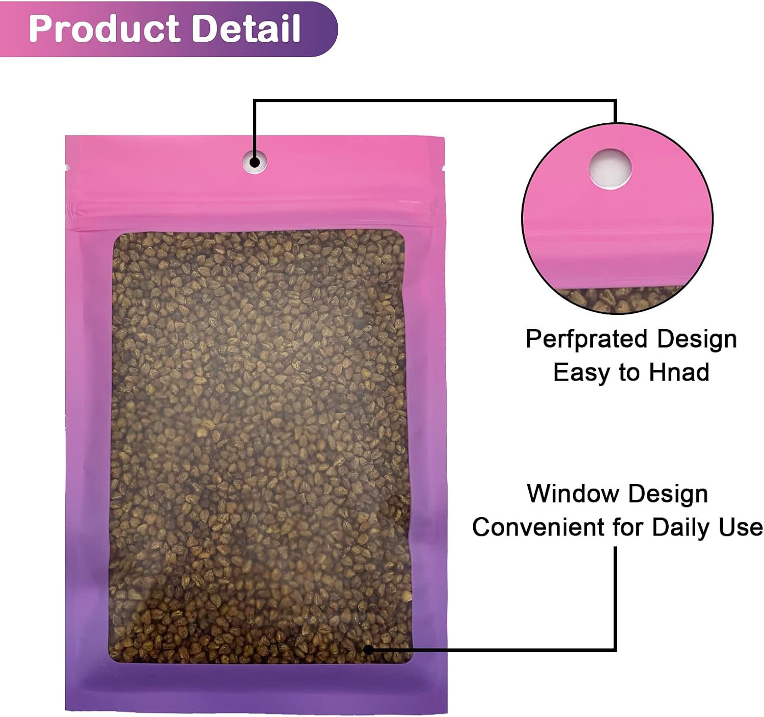 100 Pcs Resealable Mylar Bags, Gradient Color Food Storage Bags, Zip Bag Foil Bags Packaging Pouch for Food Storage, Sample, Small Business (Pink Purple, 4.7 X 7.1 Inch)