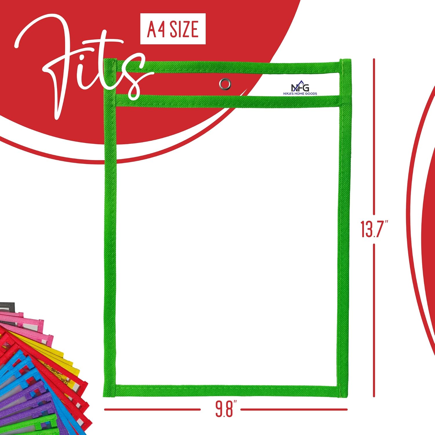 6 Packs Oversized Dry Erase Pockets Sleeves Reusable - 10x14 Dry Erase Sheets Ticket Holders 6 Assorted Colors with Binder Ring, Clear Plastic Sheet Protectors, Teacher School Classroom Supplies