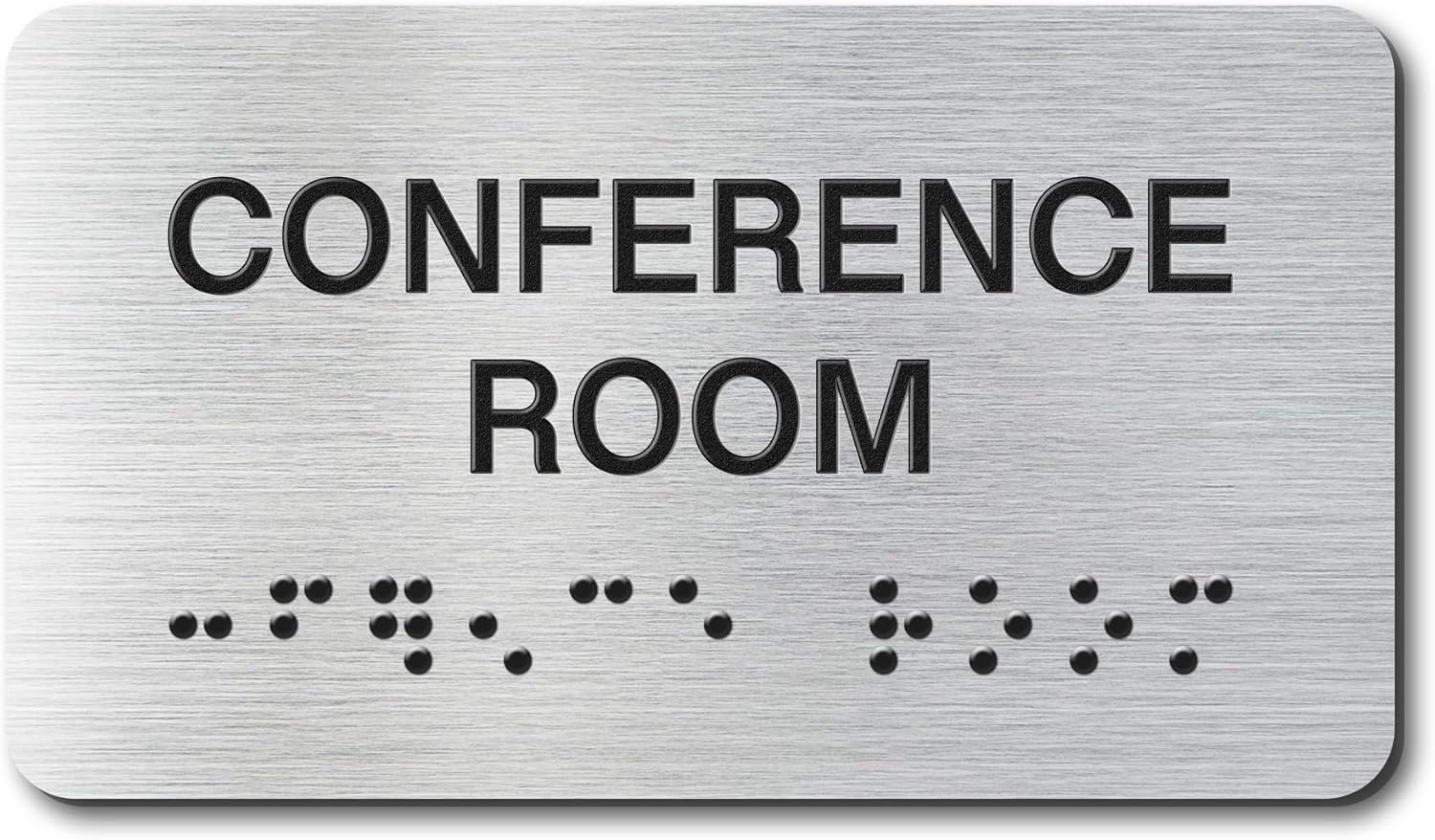Conference Room Signs with Raised Text & Grade 2 Braille, Brushed Aluminum/Silver Finish Easy Install with Double-Sided Tape, ADA Compliant Conference Room Office Door Sign