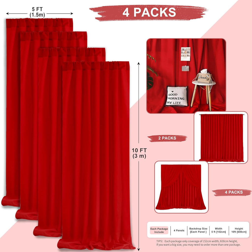 Red Backdrop Curtains Photography Background Drapes 20ft x 10ft Polyester Fabric Panels for Birthday Anniversary Ceremony Decorations