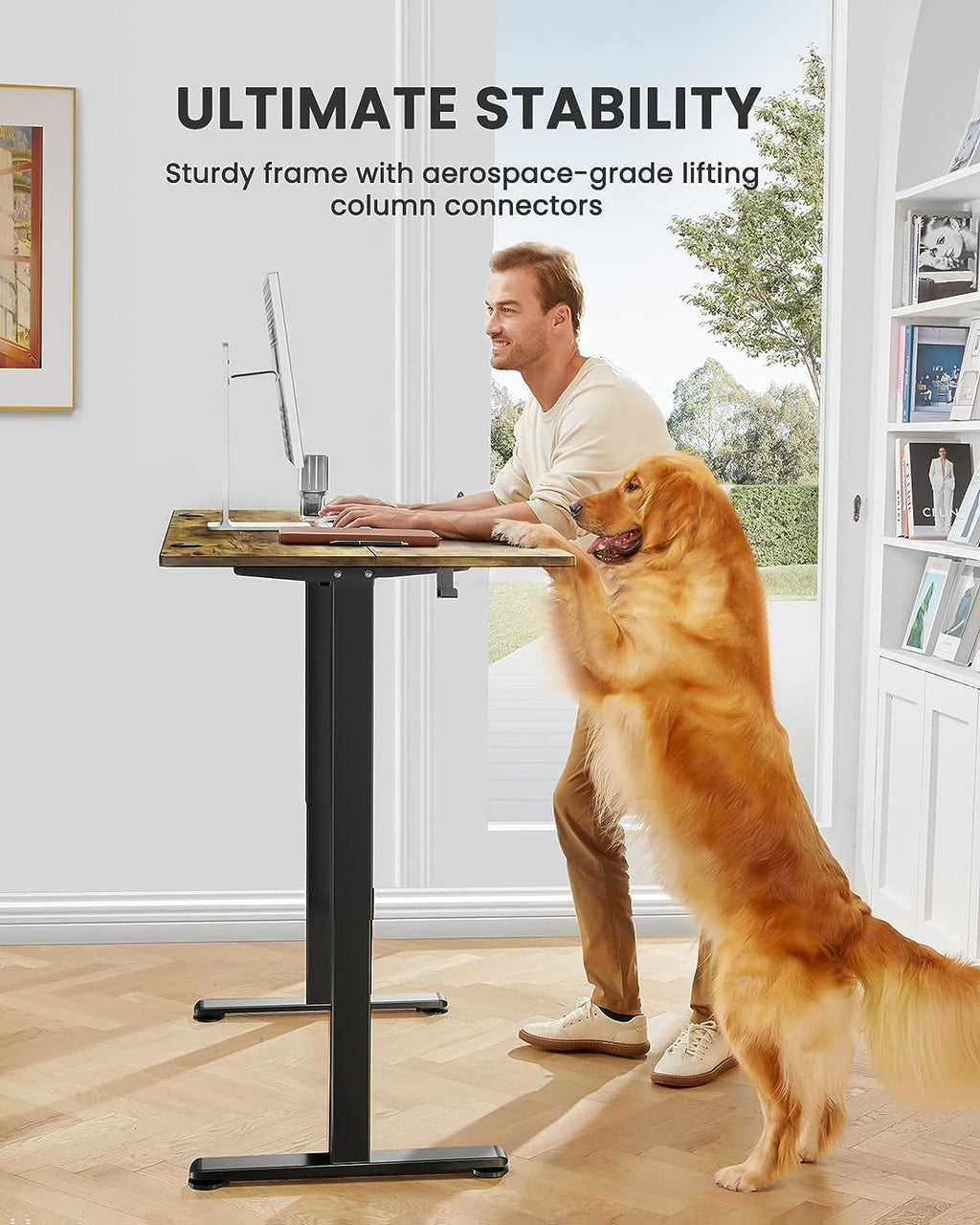 ErGear Height Adjustable Electric Standing Desk, 55 x 28 Inches Sit Stand up Desk, Large Memory Computer Home Office Desk with Two-Piece Desktop (Vintage Brown)