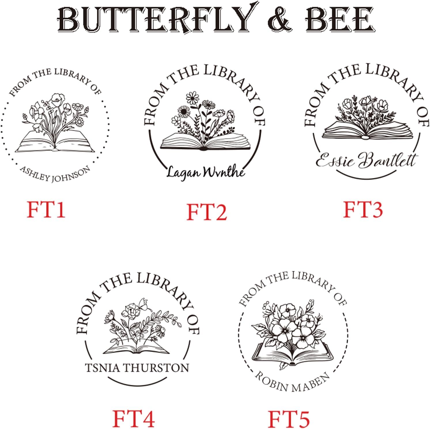 Personalized Book Embosser Stamp with Name & Design, Custom Hand Carved Library Embosser Set, Elegant Invitation Seal of Self-Inking from Library Stamp Kit (Flowers & Tree)