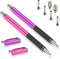 MEKO Stylus Pens for Touch Screens, 2 in 1 Universal Disc Stylus Pens for iPhone, iPad and All Capacitive Cell Phones, Tablets, Laptops Bundle with 6 Replacement Tips - (2 Pcs, Pink/Purple)