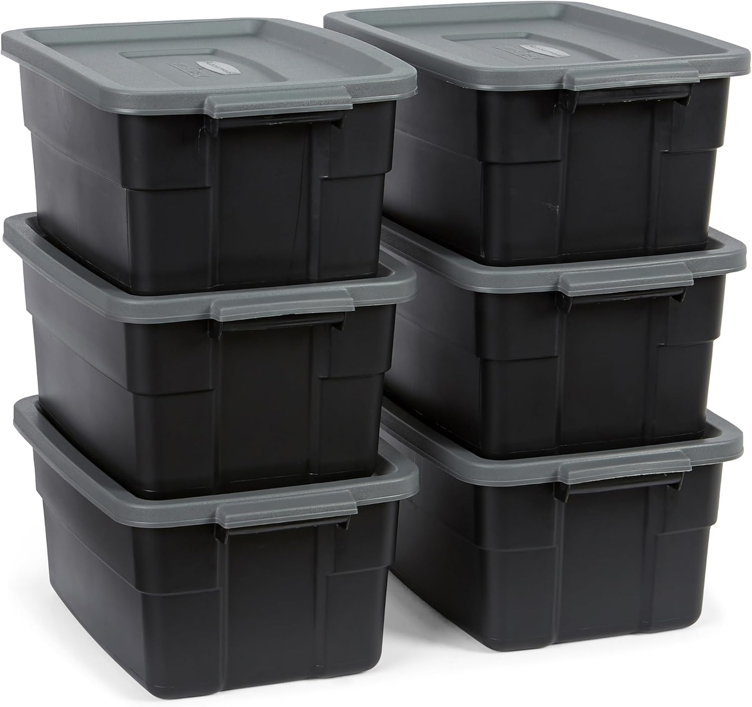 Rubbermaid 3-Pack Garage Storage Bins 18x12 Inch Heavy Duty Storage Bins, Large Capacity - USA Made Stackable Plastic Bins with Lids Black