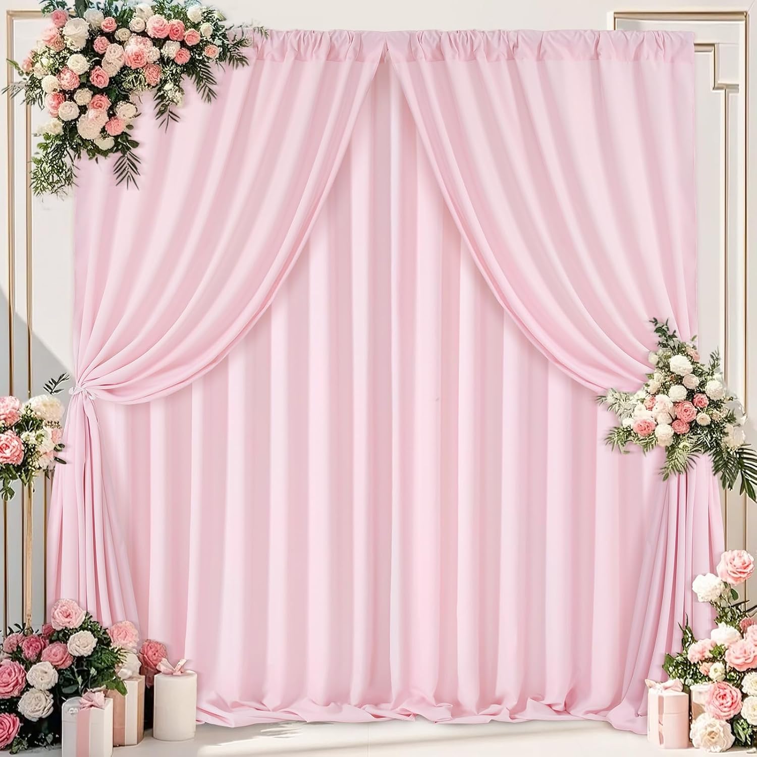Pink Backdrop Curtains: 6 Panel 5ft x 10ft Polyester Fabric - Wedding Backdrops for Baby Shower Party Stage Ceremony Photography Background