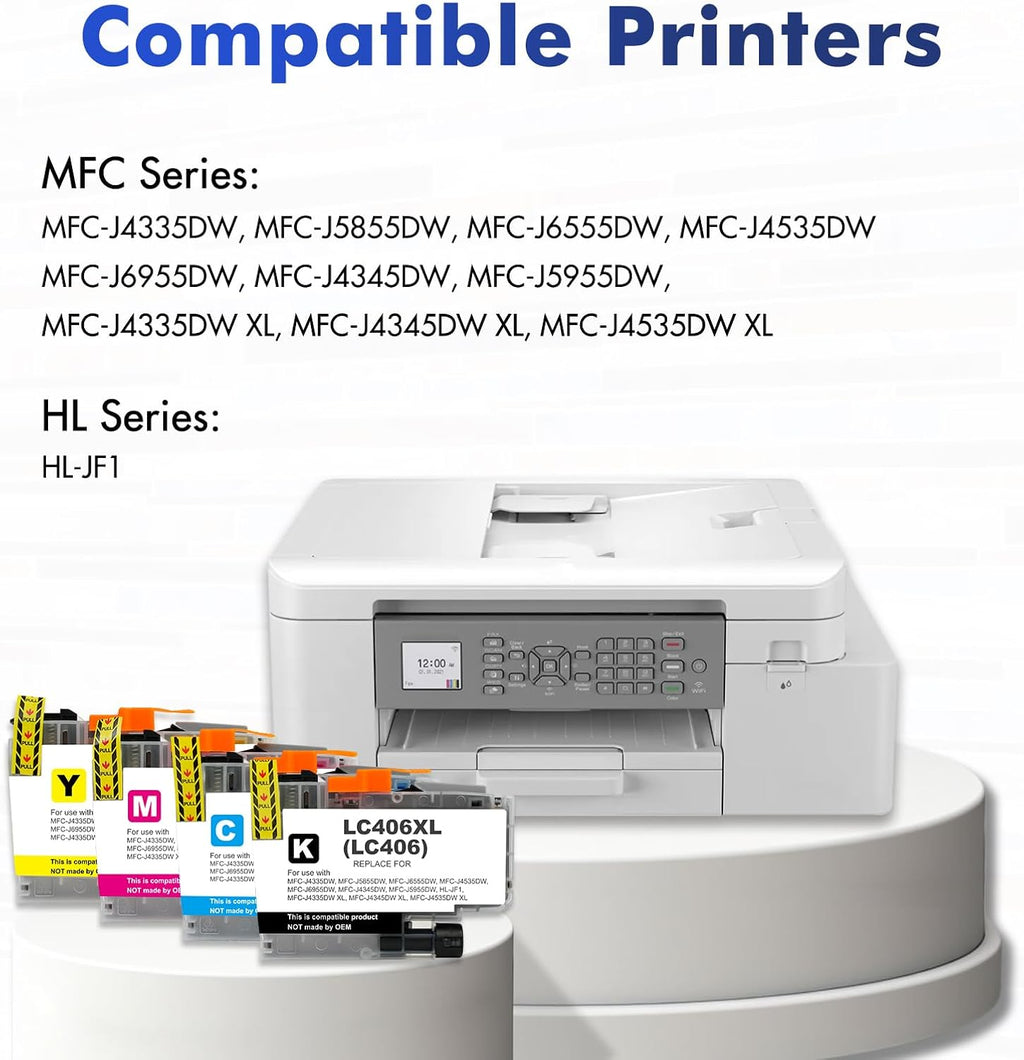 LC406 LC406XL Ink Cartridges for Brother Printer 406XL LC 406 XL for MFC-J4335DW MFC-J5855DW MFC-J6555DW MFC-J4535DW MFC-J6955DW MFC-J4345DW MFC-J5955DW - 4 Pack High Yields Black Cyan Magenta Yellow
