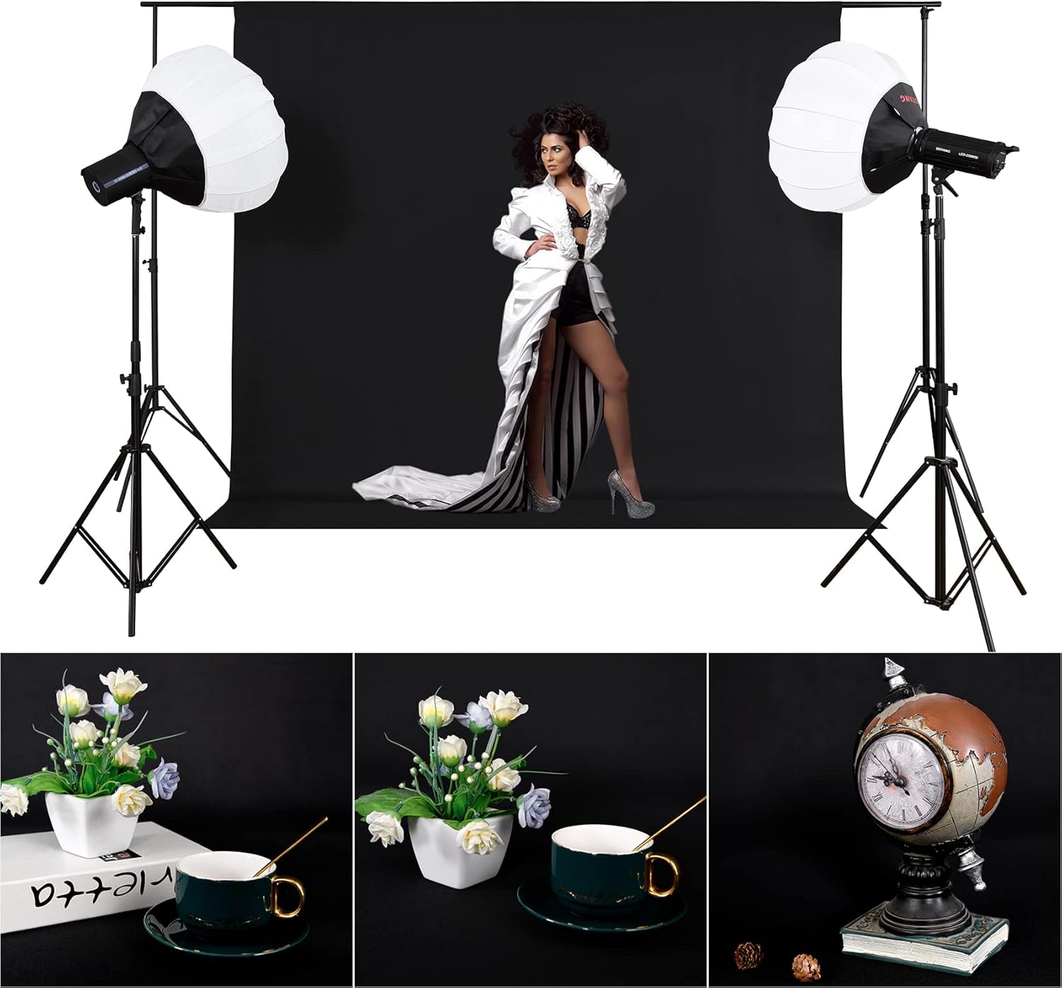 Joccun 6X9FT Black Backdrop Background for Photography,Polyester Backdrop Curtain Background Screen for Photography,Photoshoot,Video Recording,Studio(6X9ft,Black)