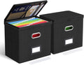 Oterri 2 Pack File Organizer Boxes with Lids, File Box with Mesh Pockets, Document Organizer Box for File Folders Letter Size, Zippers Filing Box for Home, Office, School (Black, Without Folders)