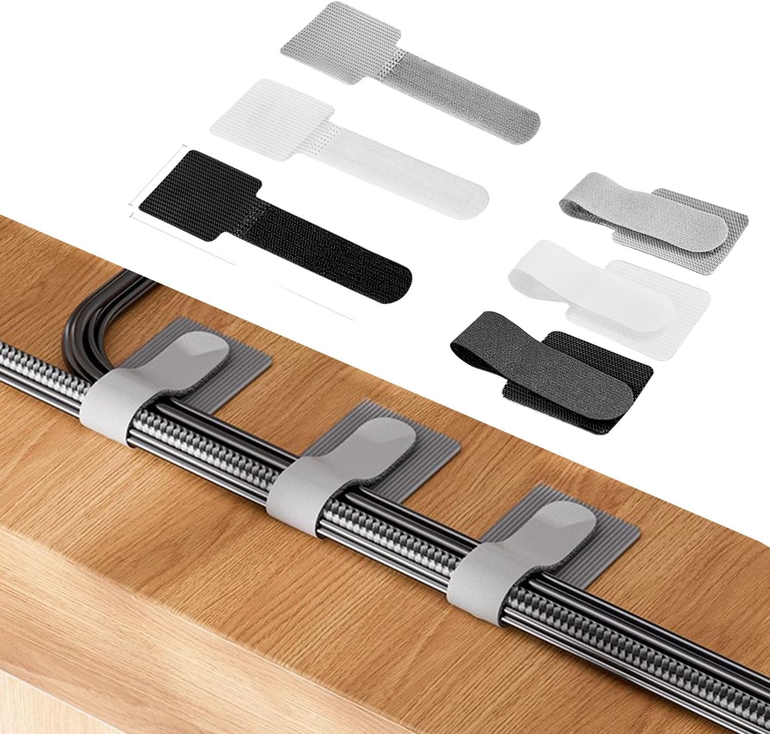 Cord Organizer Cable Management 45 Pack Adhesive Cord Holder Hooks Clips Reusable Holder Straps Strips 2 Size for Under Desk Charging Cords Appliance