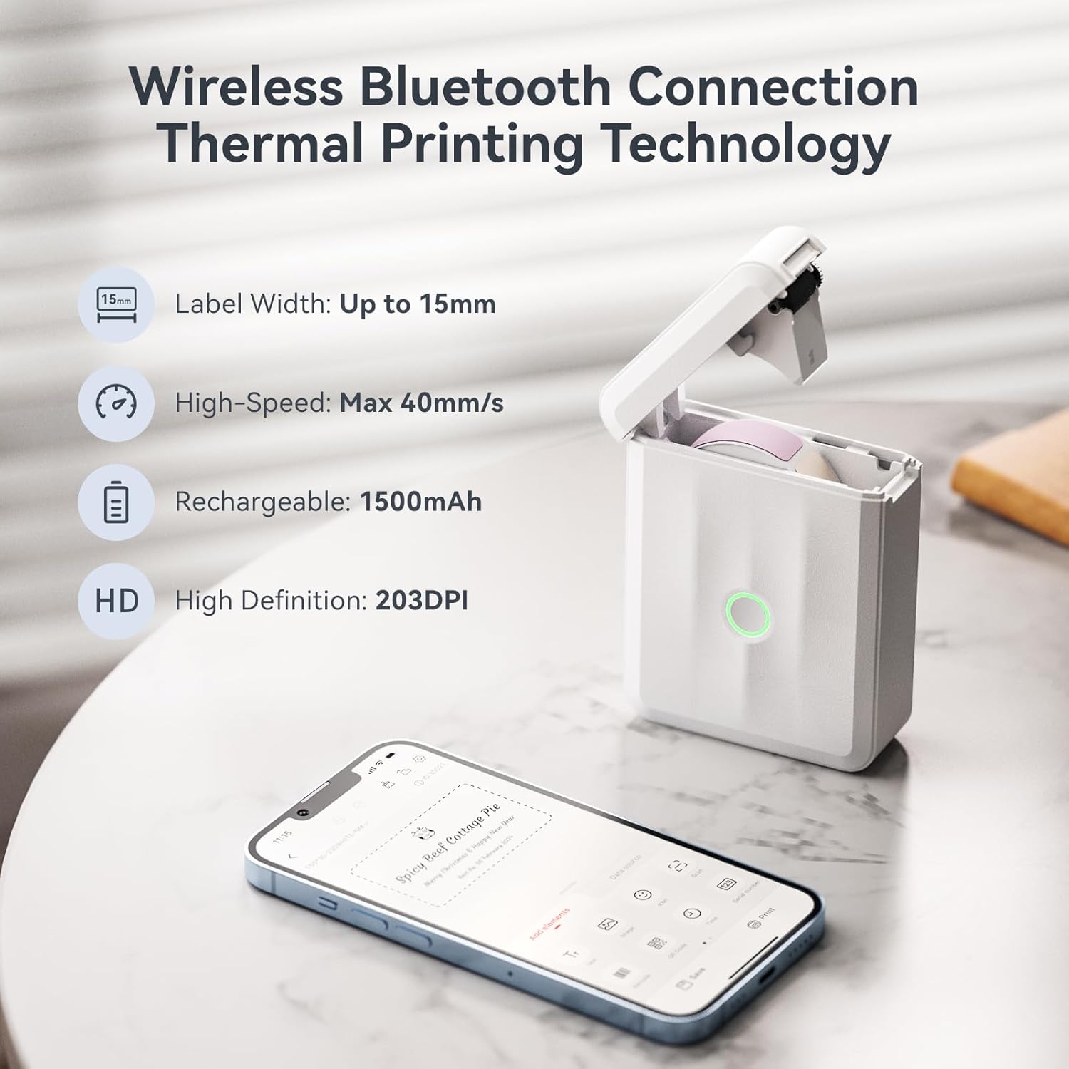 NIIMBOT D110 Upgraded Version Mini Label Maker Machine with 3 Tapes, Portable Bluetooth Thermal Printer, Sticker Labeler with Multiple Templates for Office Organization Home Kitchen School, White