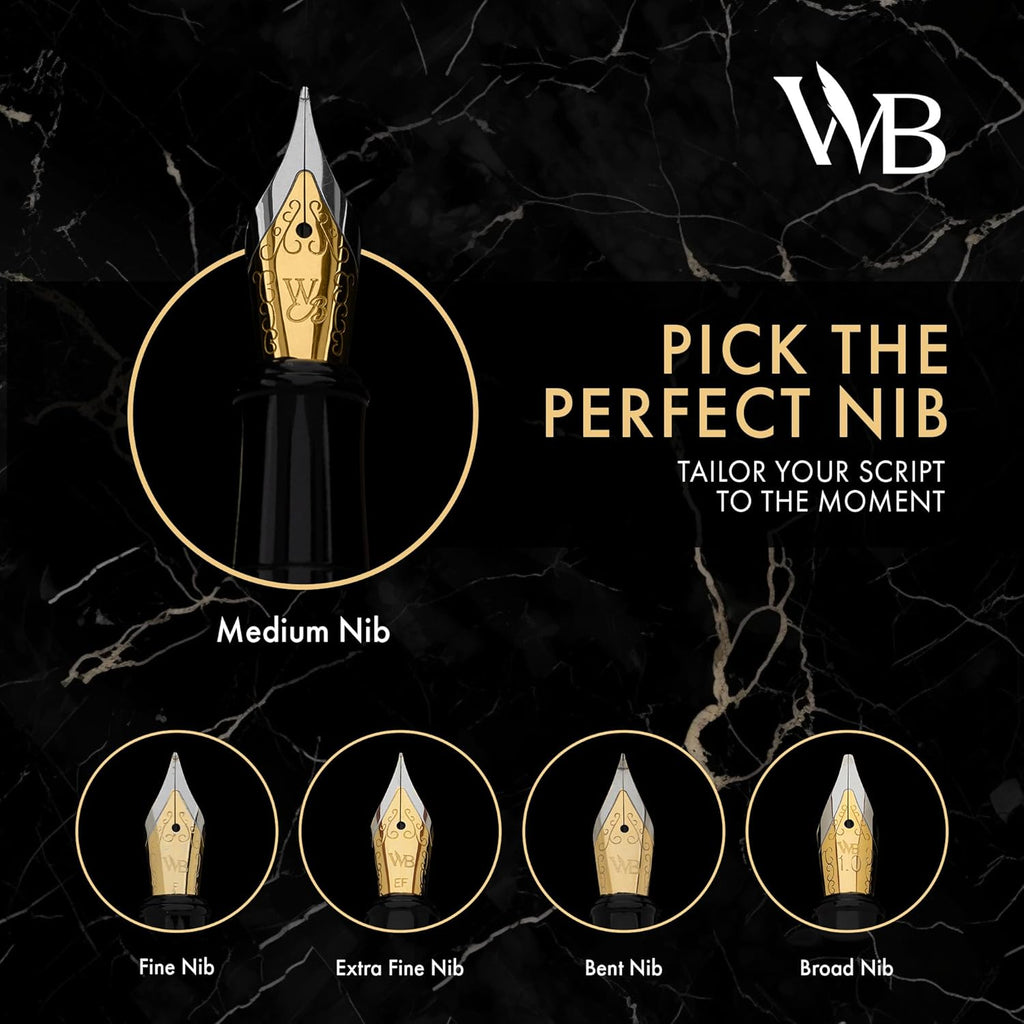 Wordsworth & Black Fountain Pen Set, 18K Gilded Fine Nib, Includes 24 Pack Ink Cartridges, Ink Refill Converter & Gift Box, Gold Finish, Calligraphy, [Racing Green], Perfect for Men & Women