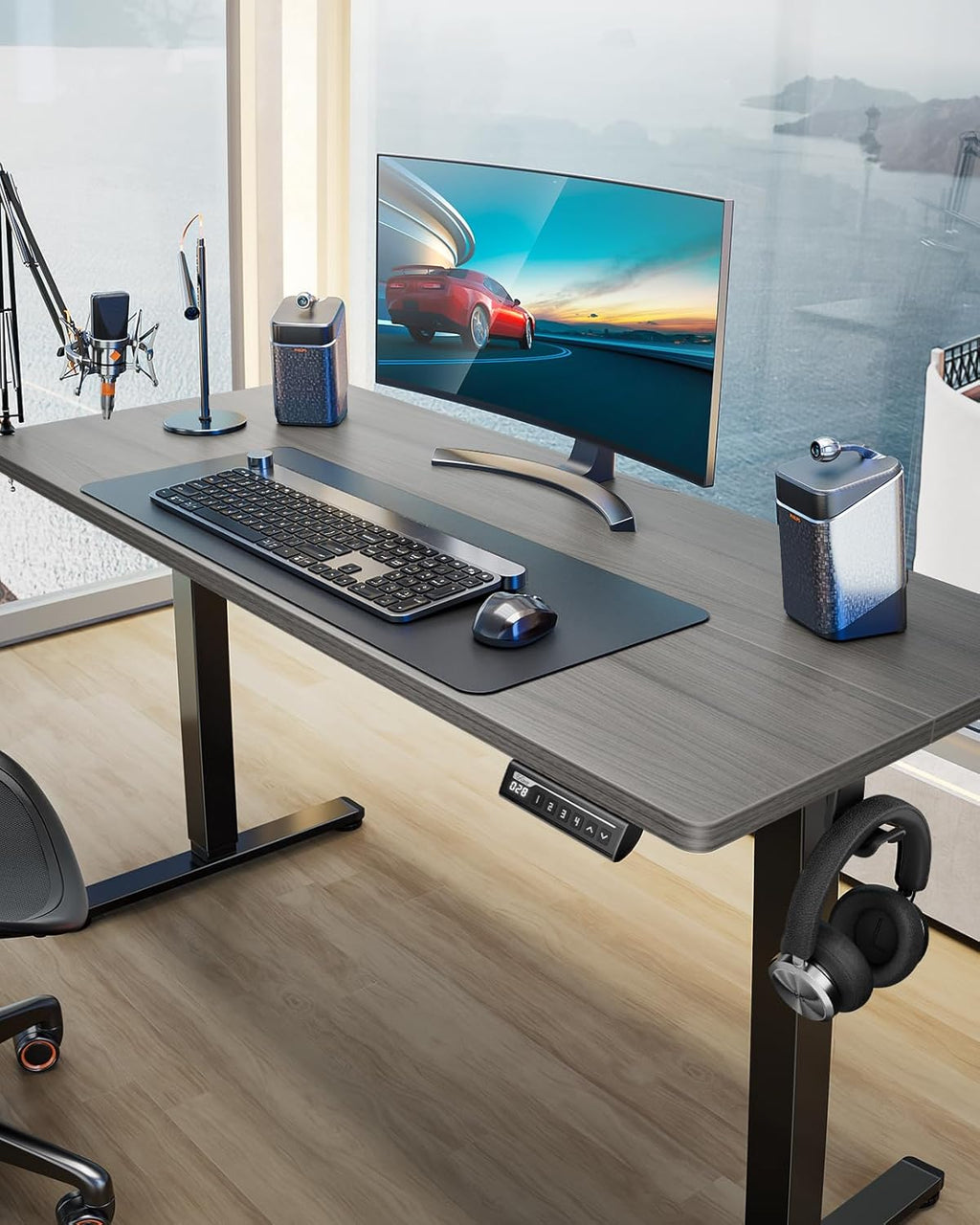 ErGear Electric Standing Desk, 44 x 24 Inches Height Adjustable Stand up Desk, Sit Stand Home Office Desk, with Two-Piece Desktop (Grey)