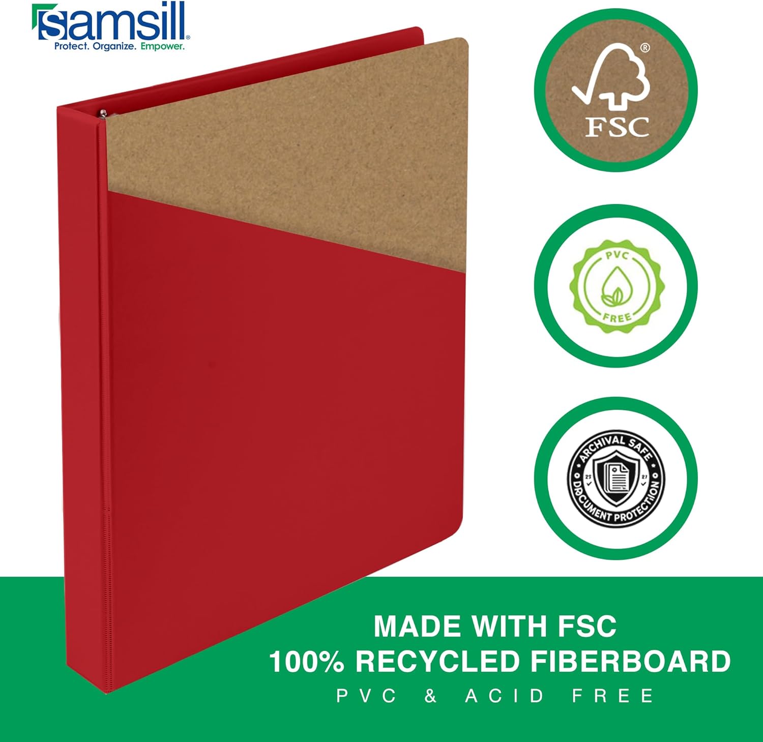 Samsill 3 Inch 3 Ring Binders, Made in USA, Economy Round Ring, Clear View Cover, 550 Sheet Capacity - for School, Home, Office - Red, 4 Pack
