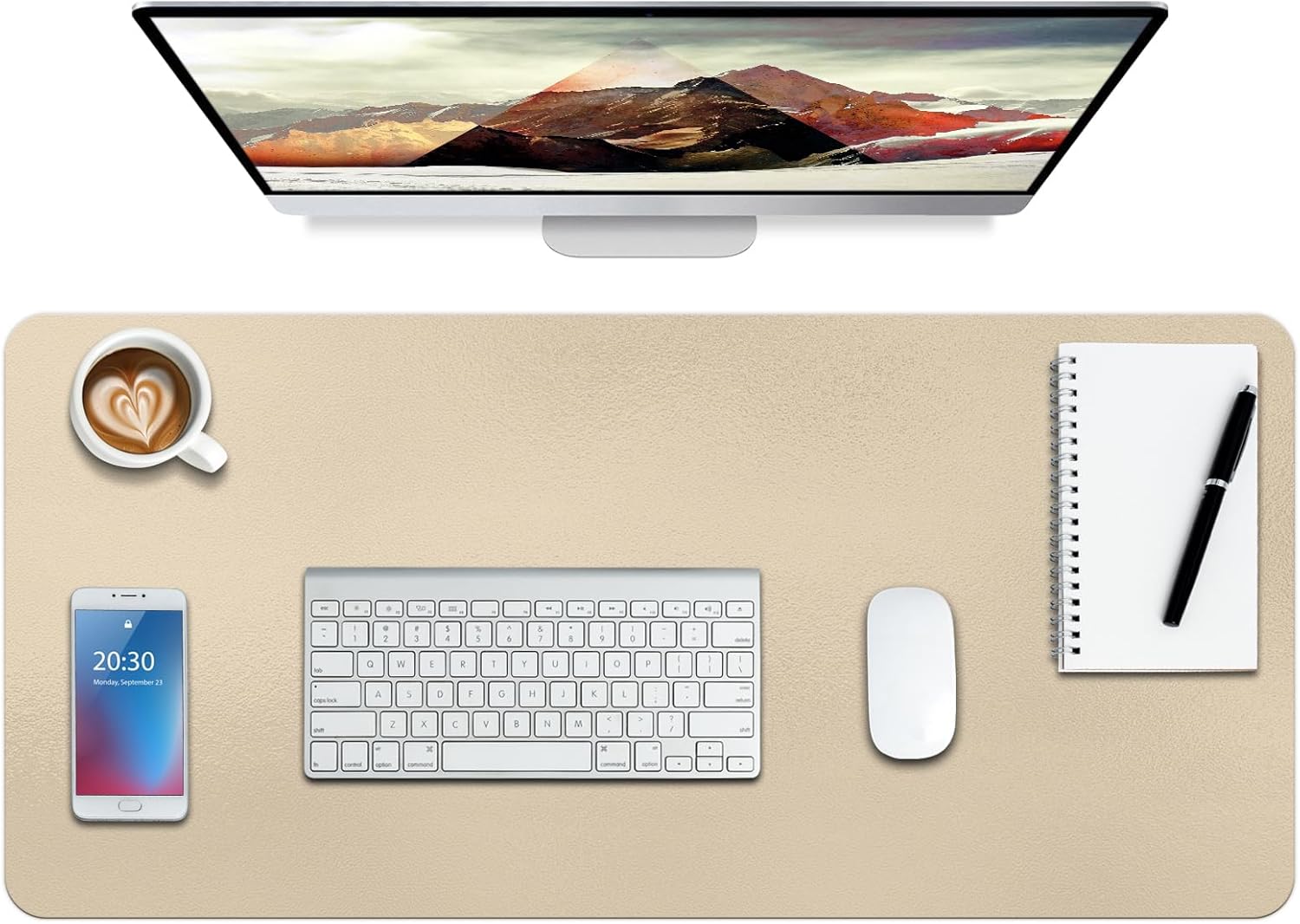 Boutilon Leather Desk Pad Protector,Non-Slip Mouse Pad,Laptop Desk Pad,Office Mouse Mat,Waterproof Leather Desk Blotter,Desk Writing Pad for Office and Home (L-Golden,35"x 17")