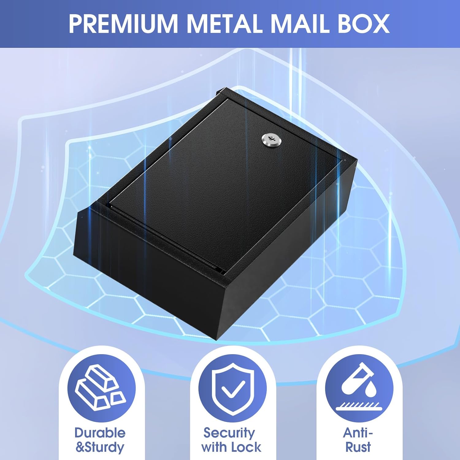 MaxGear Metal Suggestion Box with Lock 9.8" x 3" x 7", Black Seure Locked MailBox,Wall Mounted MailBox, Ballot Box with 50 Suggestion Cards ﻿