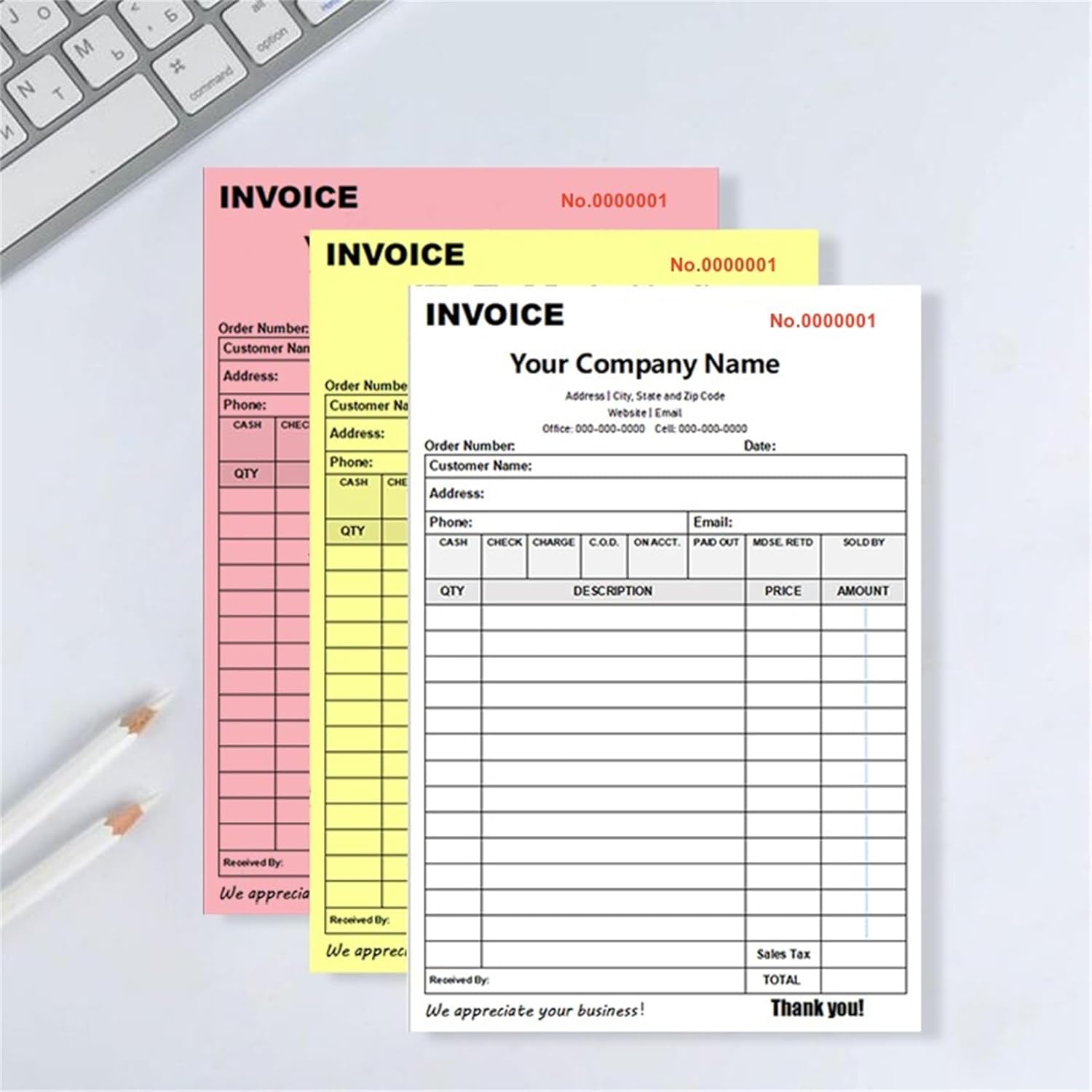 Custom Invoice Book in 3-Part /2-Part Receipt Book with Carbon Copies Personalized Carbonless Service Invoice Form Books Sales Order Book with Company Name Logo Address,A-Invoice Book with Logo