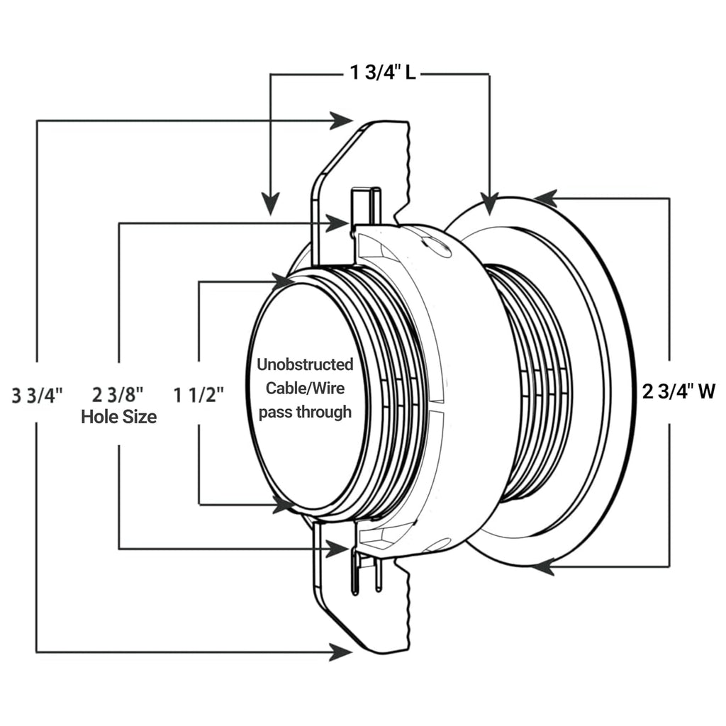 (2-Pack White) Cable, Wire & Cord Management - Self Locking Grommet with Cover for Walls, Ceilings, Desks, Used for All Surfaces 3/8” to 1” Thick, Made in USA
