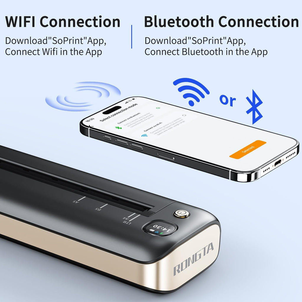 Rongta Portable Printers Wireless for Travel, WiFi & Bluetooth Mobile Printer, Thermal Inkless Printer for School/Office/Home Use, Compatible with Android,iOS & Laptop (Gray)
