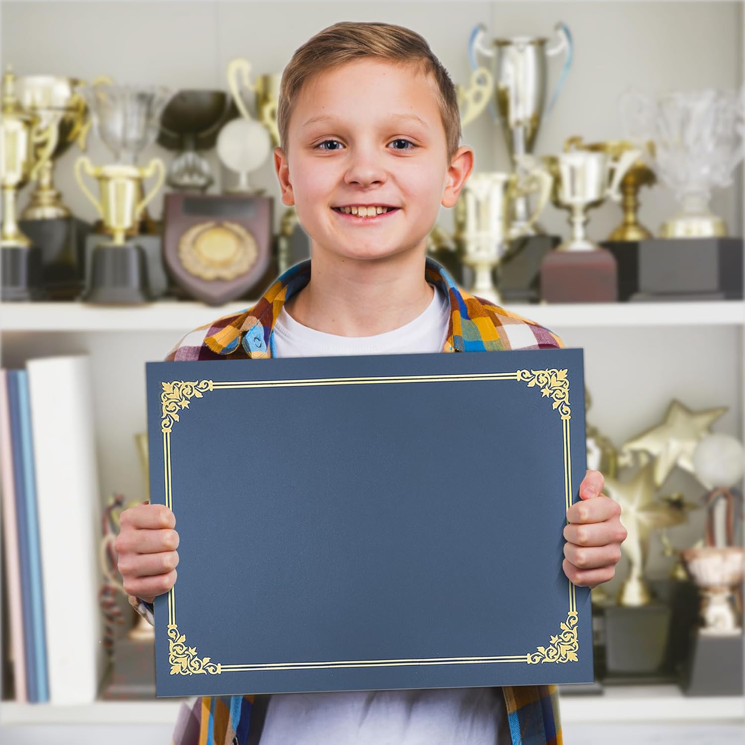 SUNEE Certificate Holders, 50 Packs Navy Blue Diploma Holders, Certificate Covers with Gold Foil Border for Letter Size 8.5 x 11 Certificate Paper, Cardstock, Award, Graduation, Documents
