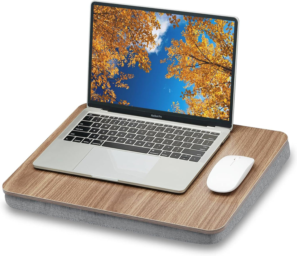 Lap Desk with Pillow Cushion, Portable Laptop Bed Desk, Fits up to 15.6 inch Laptop, Lap Stand for Bed & Couch & Carpet, Book Tablet/Drawing Board - Dark Brown Wood
