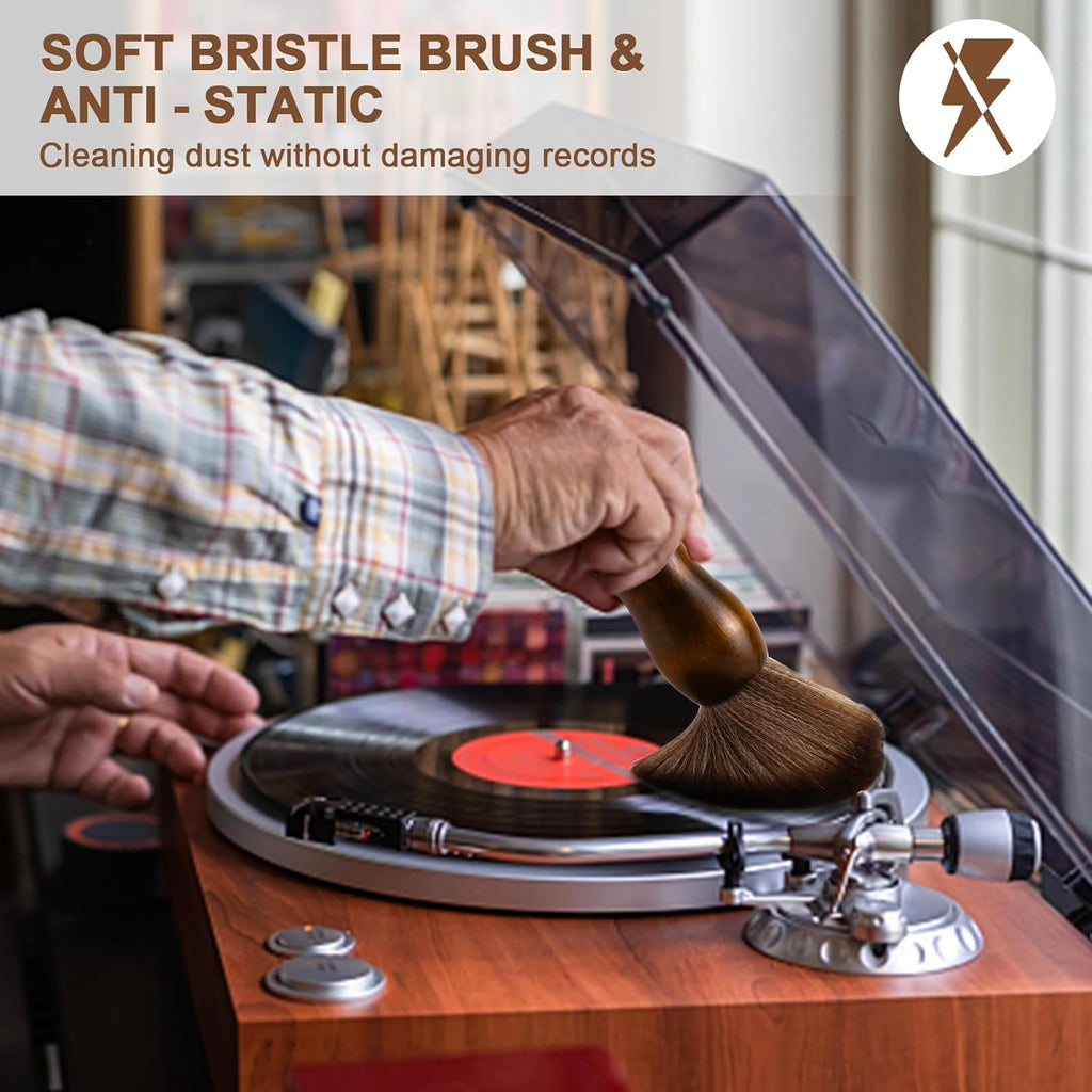 Vinyl Record Cleaning Brush - Anti Static Dust Wooden Vinyl Cleaner Brush - Record Player Accessories