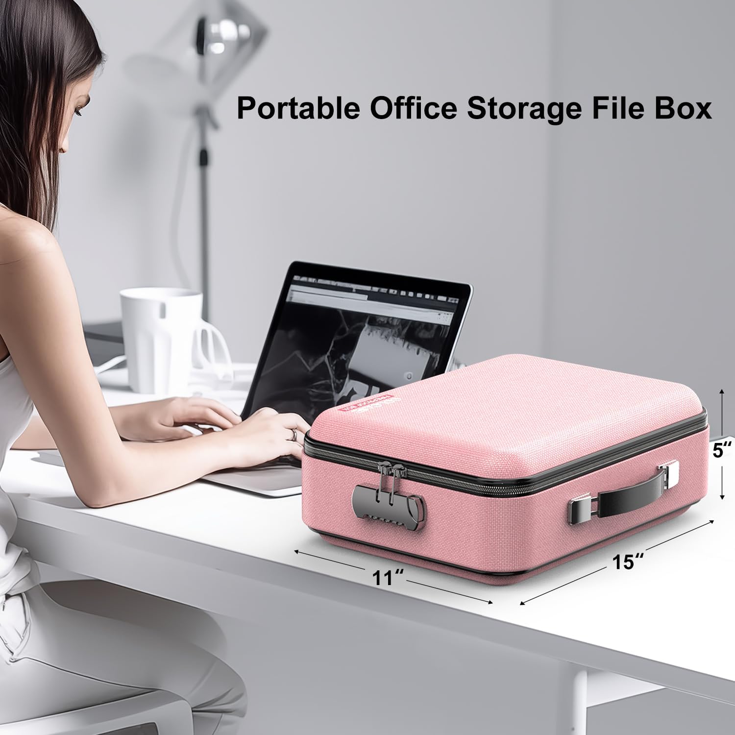 Hard Case Organizer Box with Lock, Hard-Shell Design, Fireproof, Water Resistant for Important Documents, Certificates, Laptop, Passports, Pink