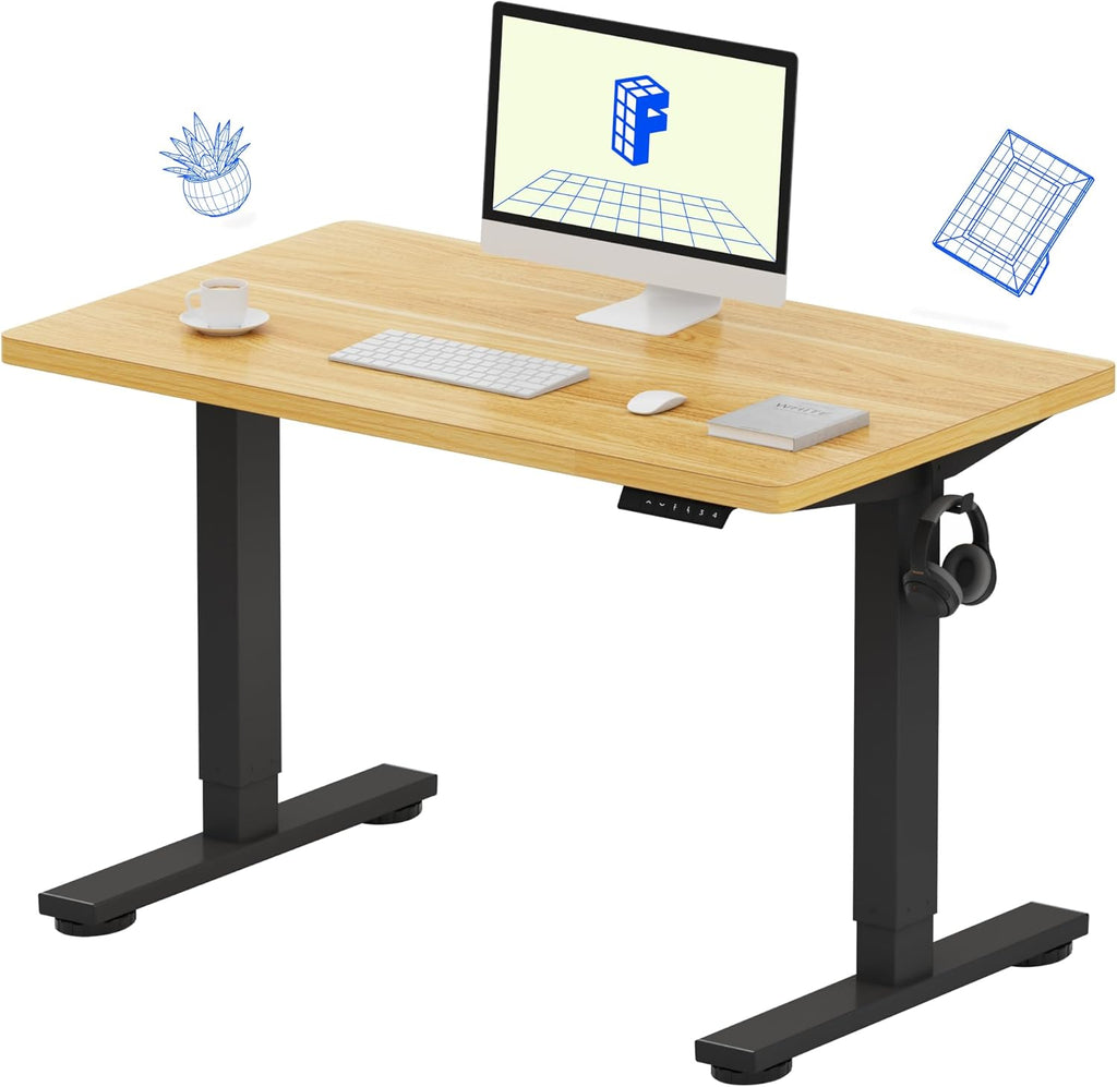 FLEXISPOT EN1 Whole-Piece Standing Desk 40" x 24" Electric Small Desk for Home Office (Black Frame + Maple Top, 2 Packages)