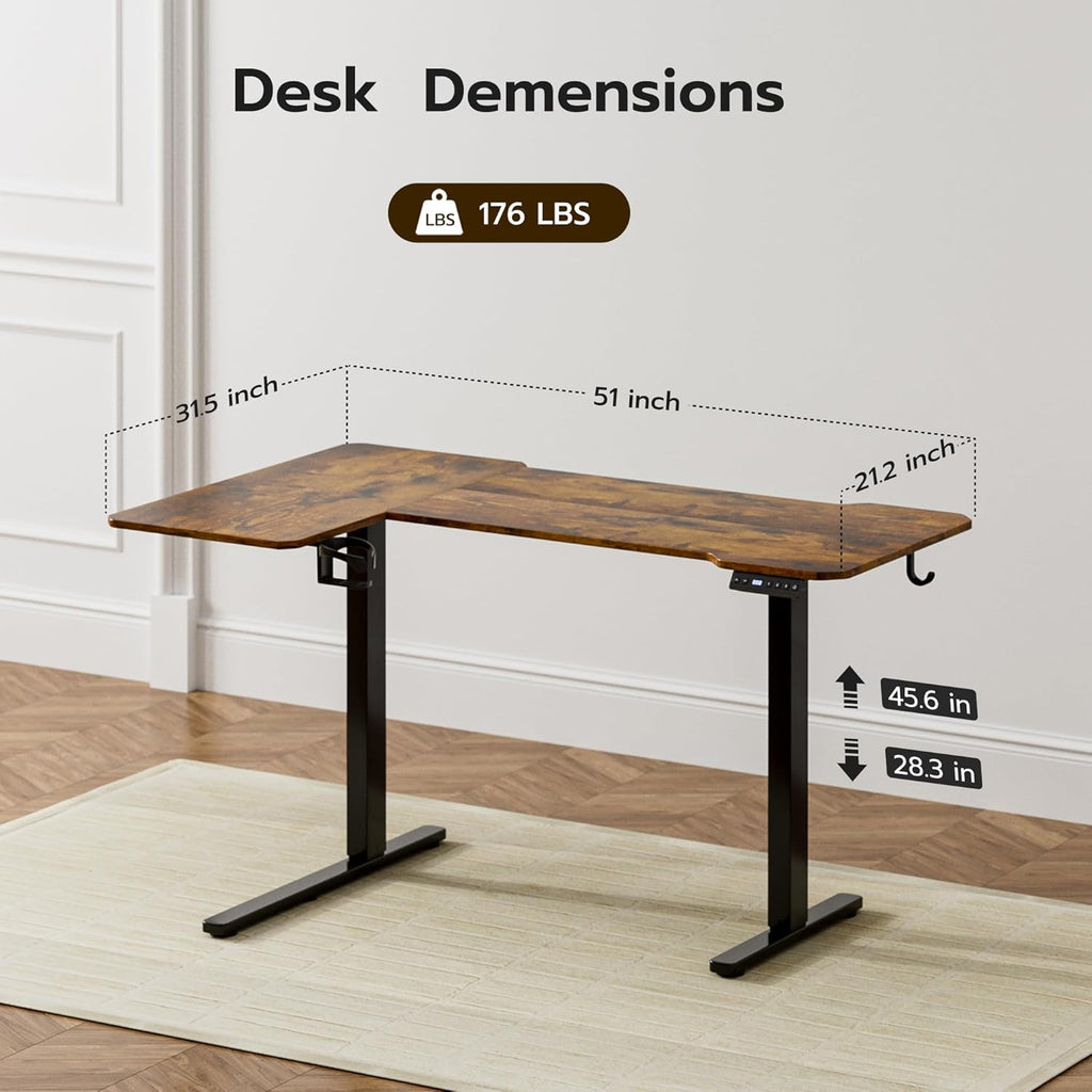 51" Reversiable L-Shaped Electric Standing Desk Adjustable Height Gaming Stand Up Corner Desk Sit Stand Home Office Computer Desk with Splice Board,Black Carbon Top