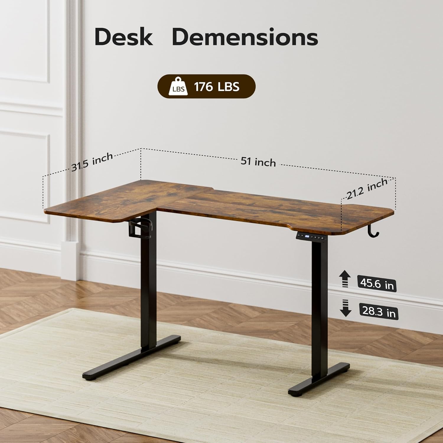 51" Reversiable L-Shaped Electric Standing Desk Adjustable Height Gaming Stand Up Corner Desk Sit Stand Home Office Computer Desk with Splice Board,Black Carbon Top