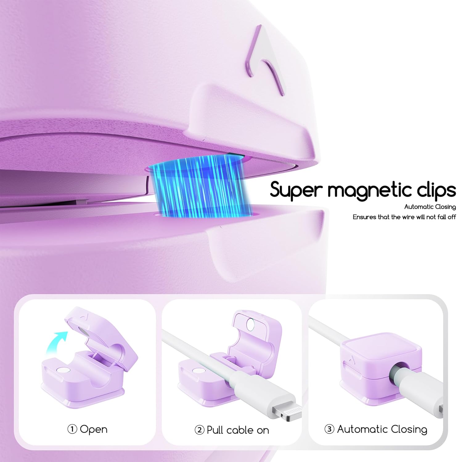 Cord Organizer Holder, 6 Pack Magnetic Desk Cable Clips Management, Hide Phone Charging Cable Keeper, Strong Adhesive Wire Charger Holder for Nightstand, Kitchen Appliances, Office Supplies