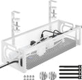 Under Desk Cable Management Tray, 15.7'' No Drill Steel Desk Cable Organizers, Wire Management Tray Cable Management Rack (1 Pack-White)
