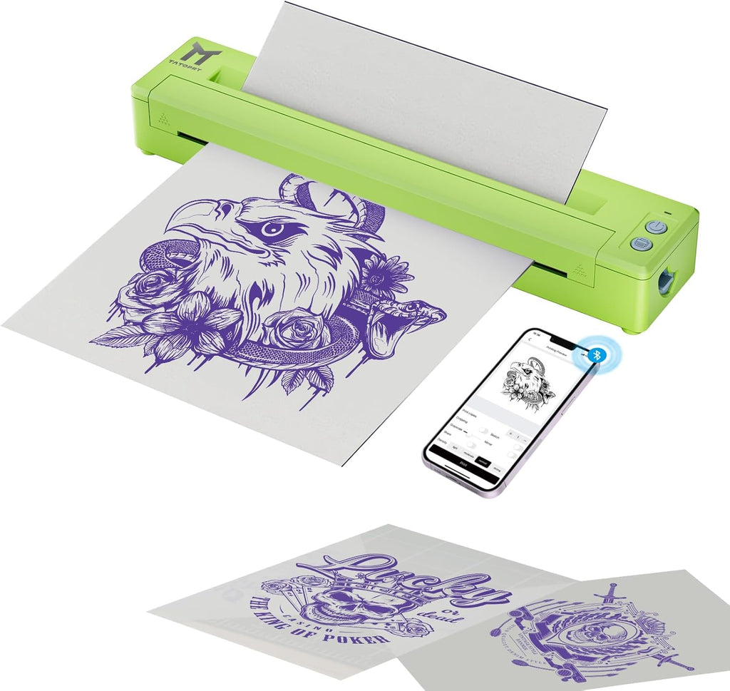 Tattoo Stencil Printer, P19 Wireless Thermal Temporary Tattoo Transfer Printer for Tattooing, 2500mAh Portable Tattoo Machine Kit Compatible with Phone/Tablet/PC, Green