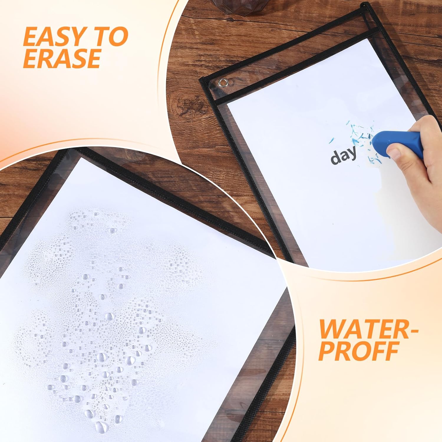 30 Pack Shop Ticket Holders Job Ticket Holders Work Order Holder Pockets, 10 x 14 Dry Erase Pocket Work Order Plastic Sleeves with Hanging Strap, Both Sides Clear