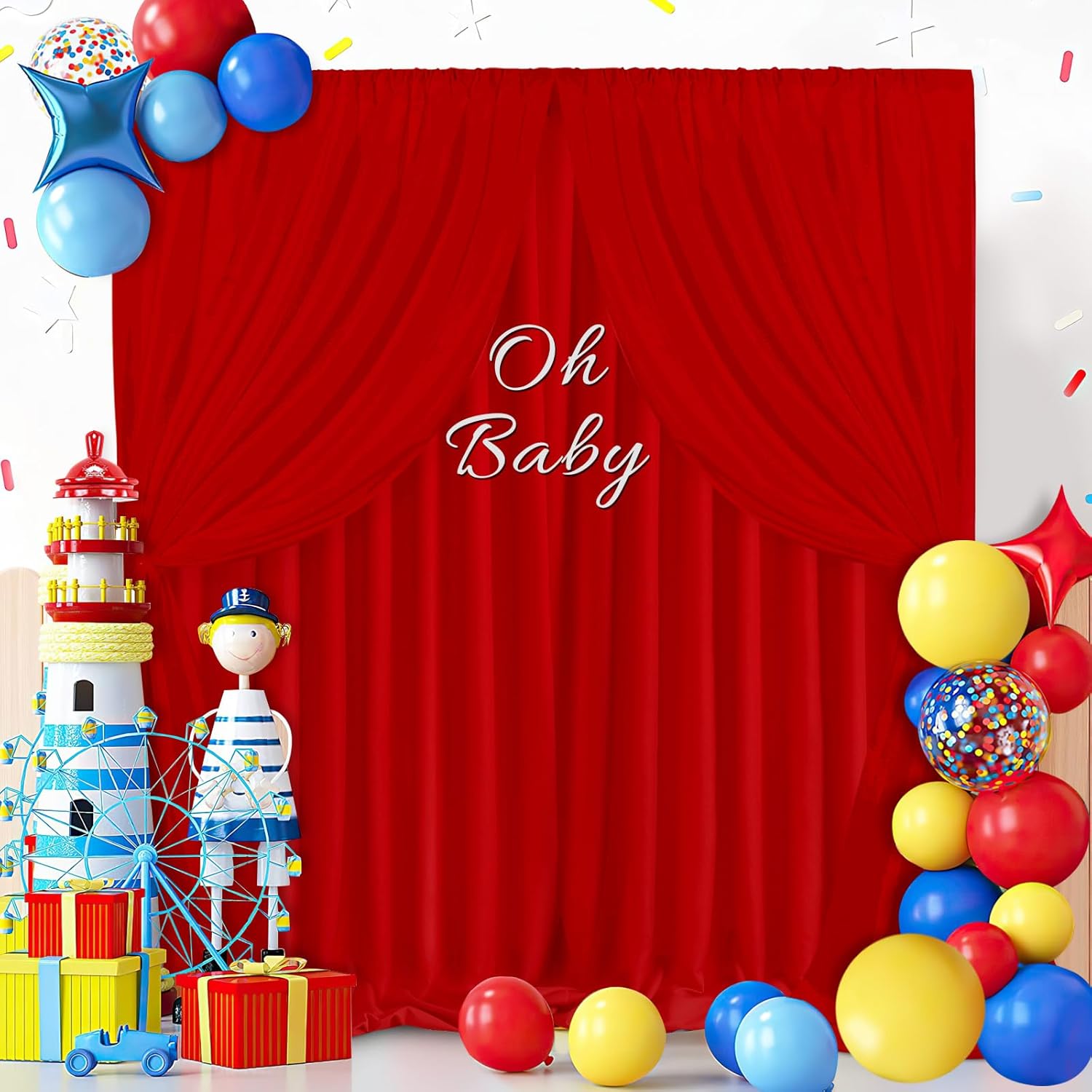Red Backdrop Curtains Photography Background Drapes 20ft x 10ft Polyester Fabric Panels for Birthday Anniversary Ceremony Decorations