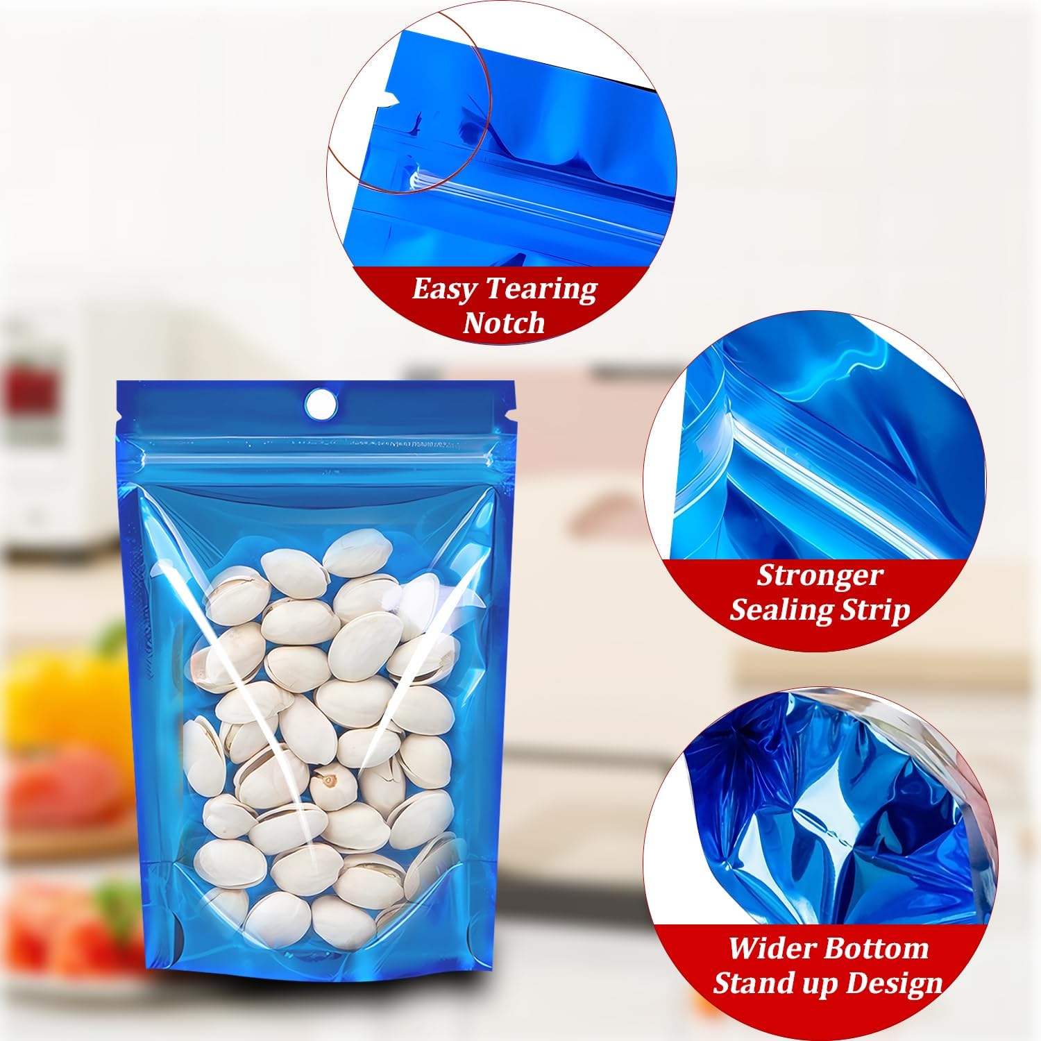 100 Pack Smell Proof Stand Up Mylar Bags with Resealable Zipper & Clear Window - 7.9x11.8 Inch Odor-Proof Aluminum Foil Pouches for Food Storage, Coffee, Cookies, Jewelry, Small Business Packaging