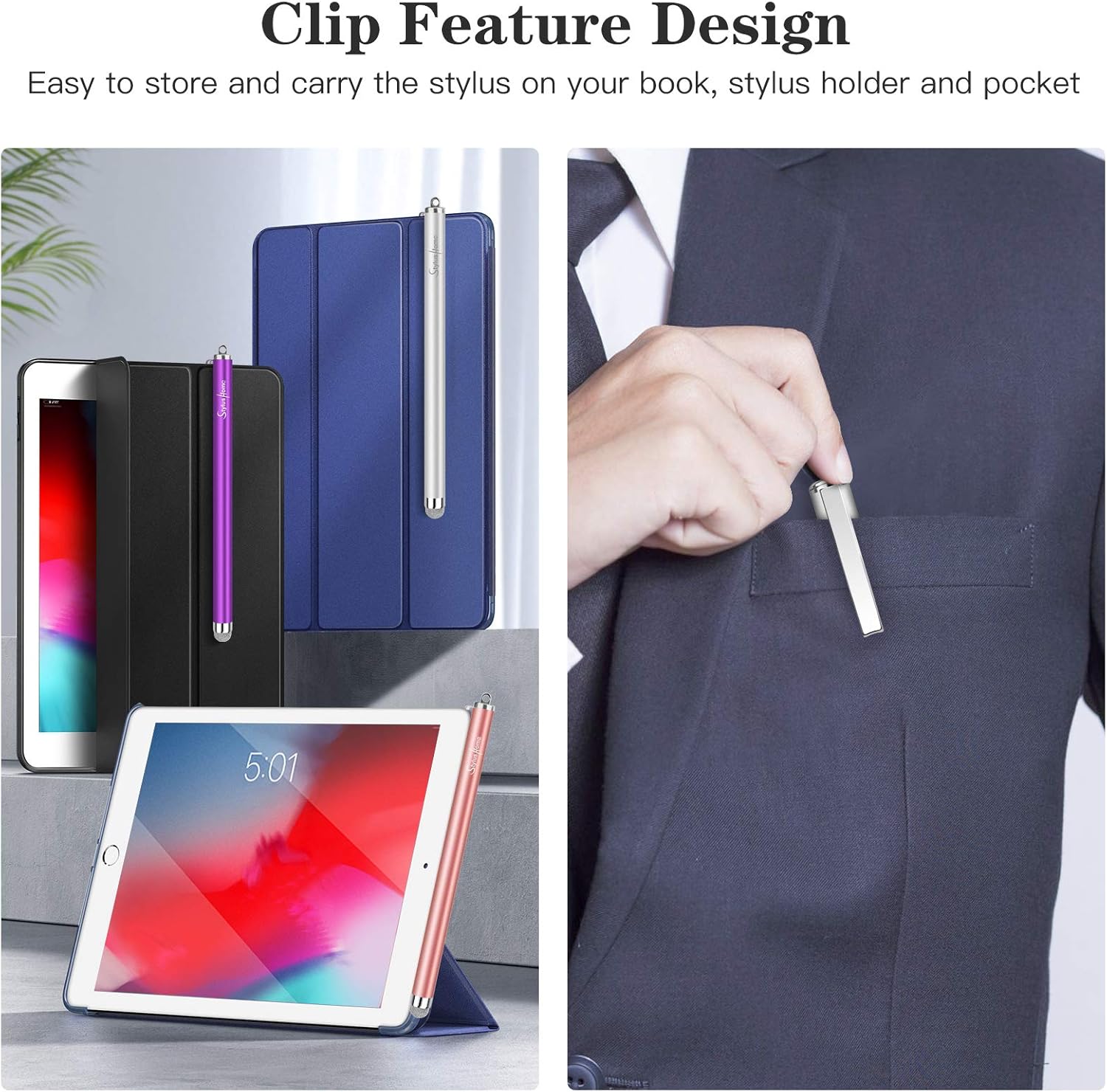 StylusHome Stylus Pens for Touch Screens (6 Pcs), Sensitivity Capacitive Stylus Fiber Tips Touch Screen Pen with 6 Extra Replaceable Tips for for iPad iPhone Tablets All Universal Touch Devices