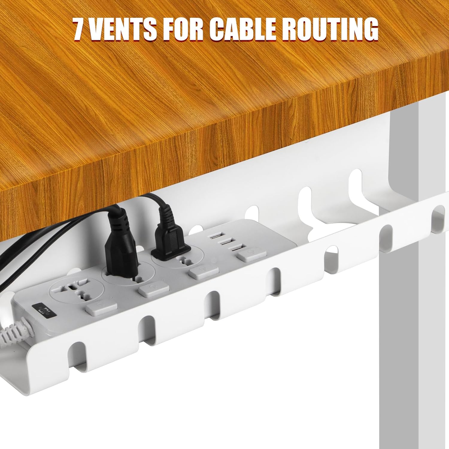 2 Pack Under Desk Cable Management Tray, 17" Wire Organizer for Power Strip, No Drill or Screw Mount, Easy Install Cord Raceway for Desk & Home, White