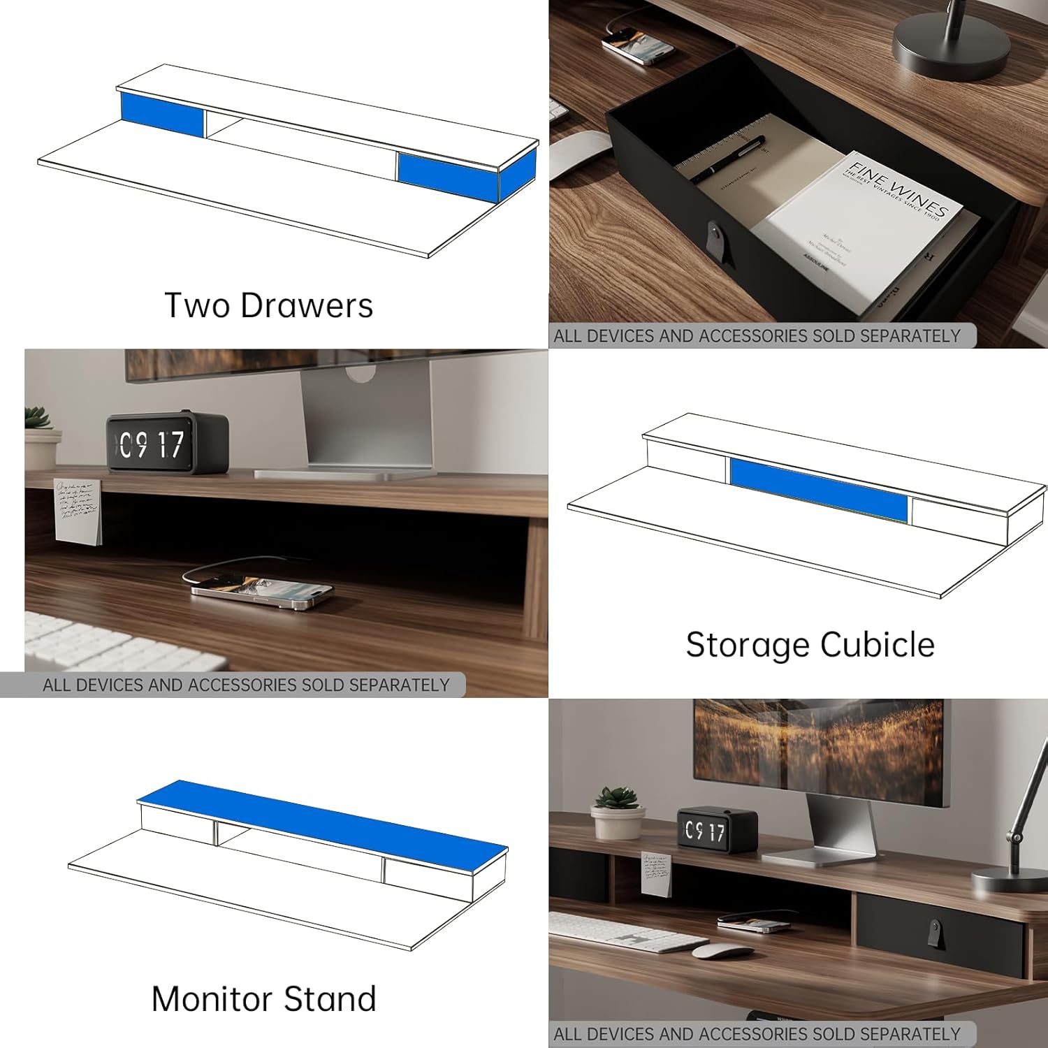 HUANUO 55" x 26" Electric Standing Desk with 2 Drawers, C-Clamp Mount Compatible, Height Adjustable Computer Desk, Home Office Stand Up Desk with 4 Preset Heights & 2 Hooks, Walnut