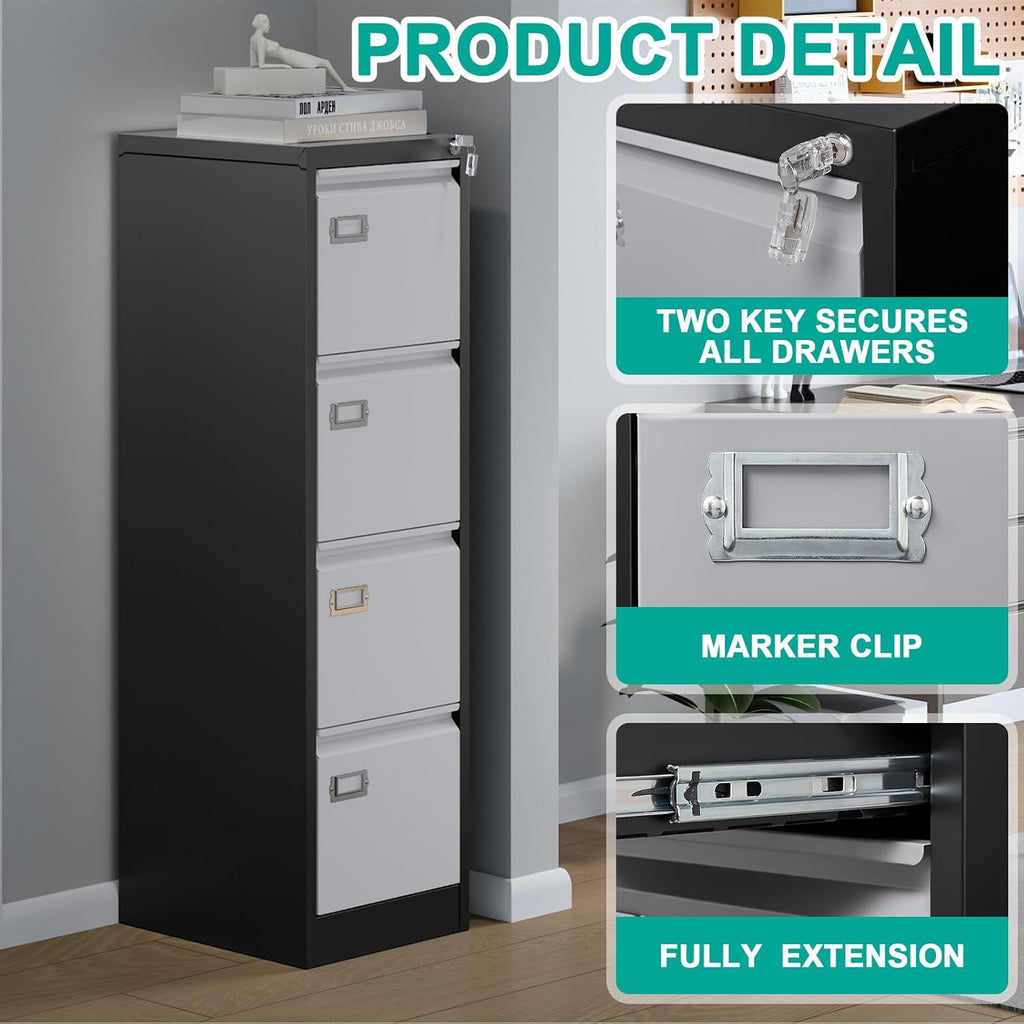 SISESOL 4 Drawer Vertical File Cabinet with Lock,Steel Filing Cabinet, Metal Filing Cabinets for Home Office Organizer Storage Cabinets Letter Size/A4/Legal,-Assembly Required