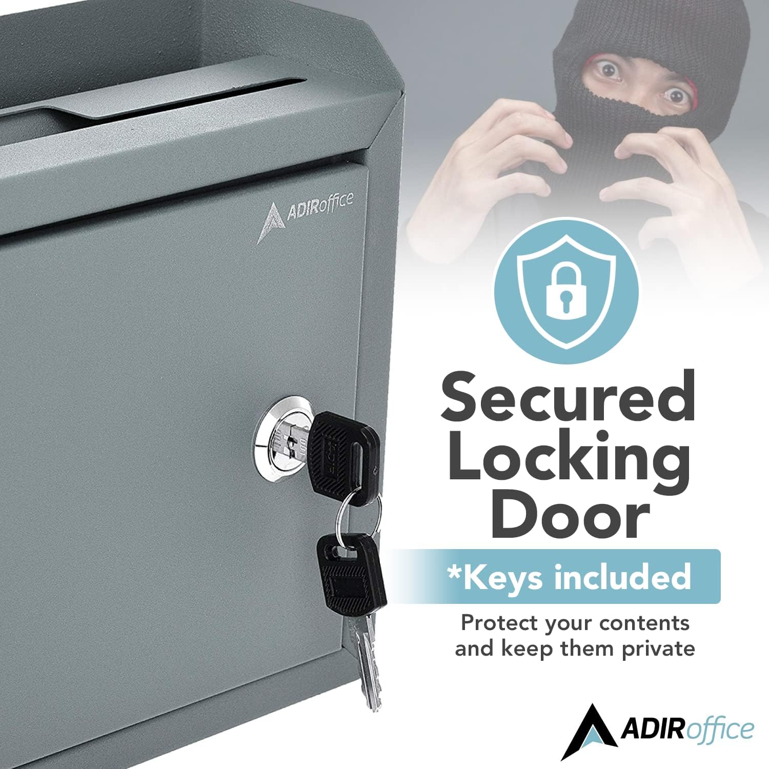 Adir Suggestion Box with Slot and Lock - Money Drop Box with Lock, Cash Dropbox - 9.8x7.5x3.4 Inches Wall Mount Donation Box - Metal Deposit Box in Gray