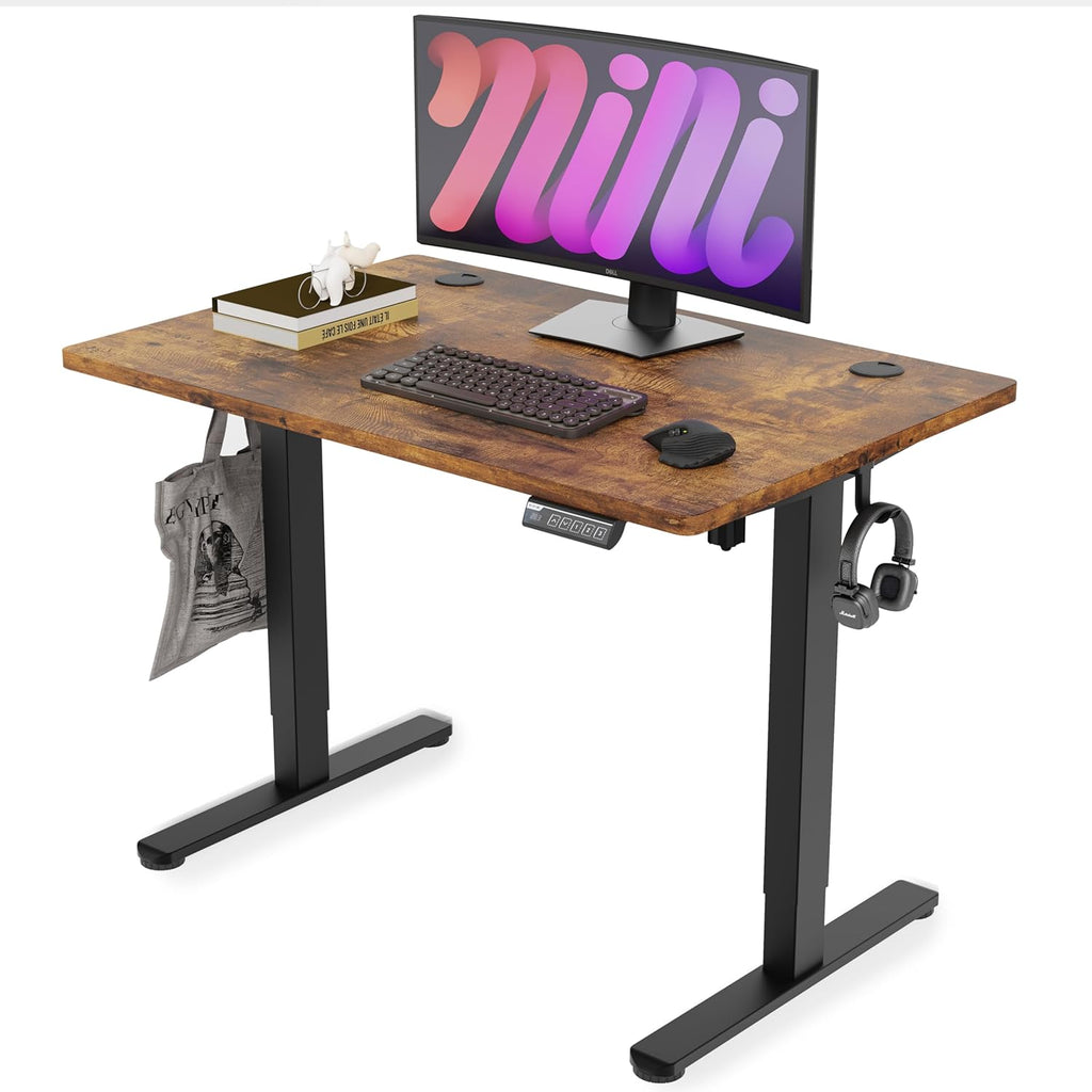 Monomi Standing Desk, 39.4'' Small Sit Stand up Rising Desks Height Adjustable Electric Standing Desk with 3 Memory Setting, Ergonomic Home Office Computer Desk Workstation, Rustic Brown