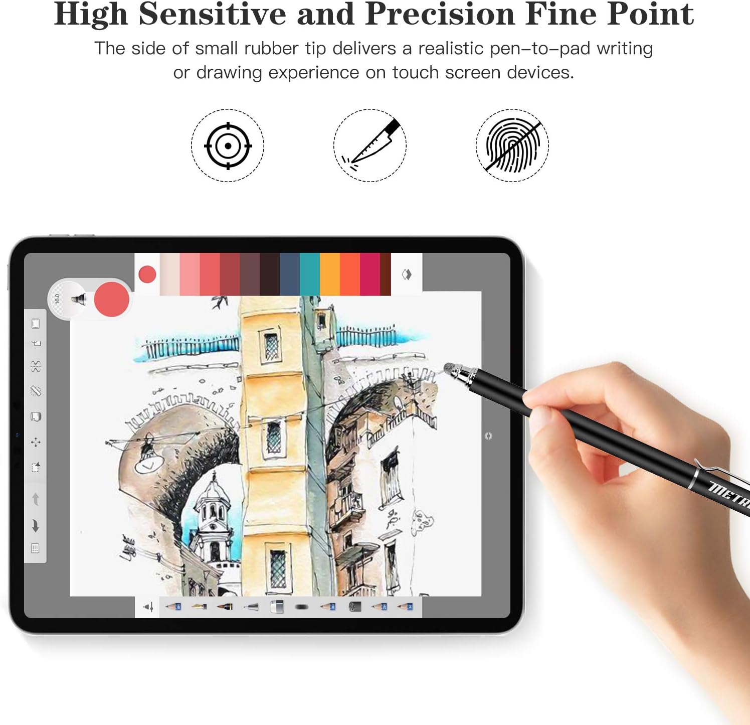 METRO Universal Stylus Pens for Touch Screens - High Sensitivity Capacitive Stylus Fiber Tips 2 in 1 Touch Screen Pen with 8 Extra Tips for iPad iPhone Android Phone Chromebook All Touchscreen Tablets